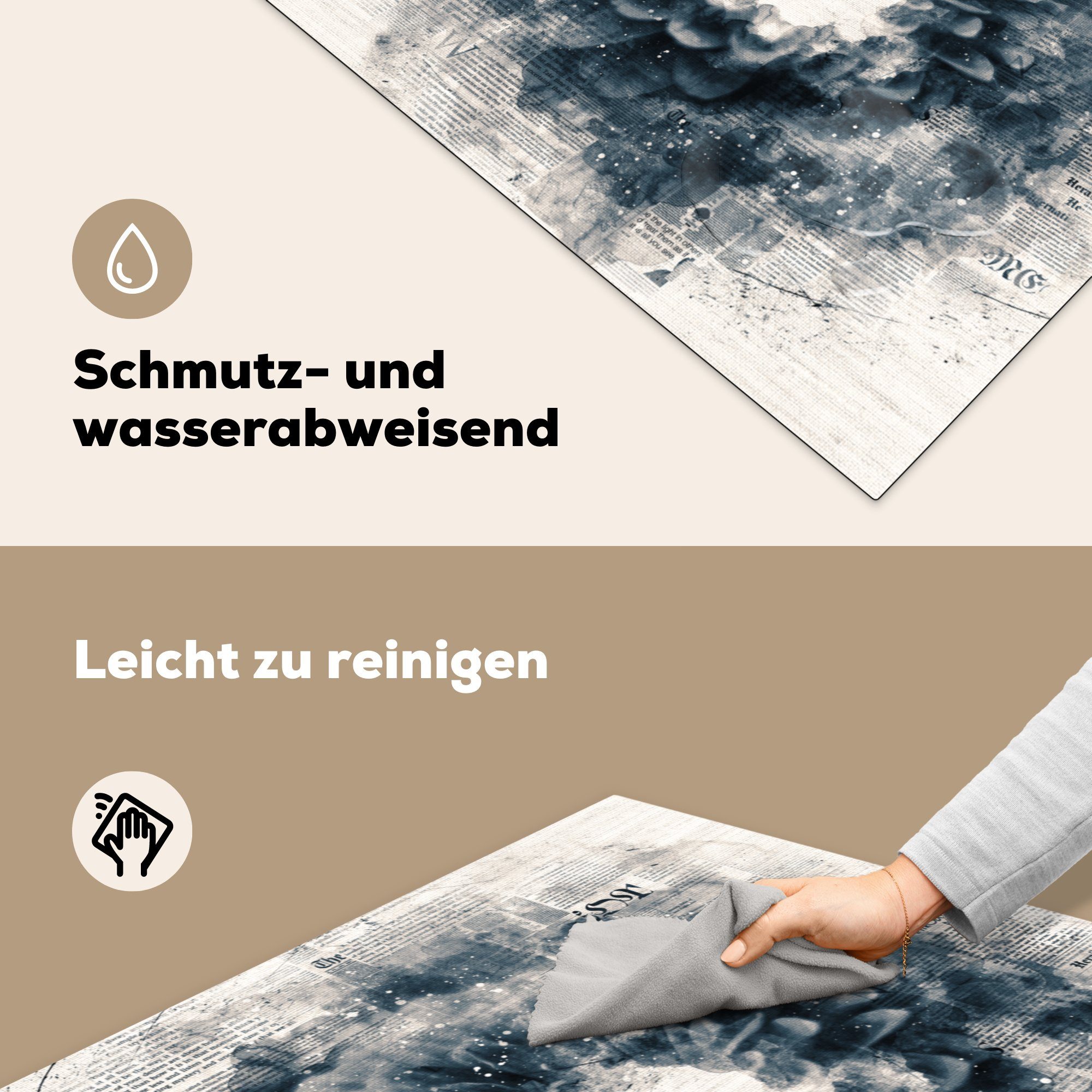 MuchoWow - (1 Rauch Zeitung, tlg), Vinyl, cm, für Blumen küche Herdblende-/Abdeckplatte 78x78 Arbeitsplatte Ceranfeldabdeckung, -