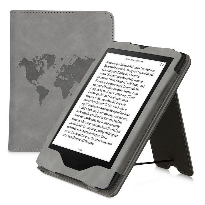 kwmobile E-Reader-Hülle Schutzhülle für Amazon Kindle Paperwhite 11. Generation 2022 Handschlaufe - Cover Travel Umriss Design