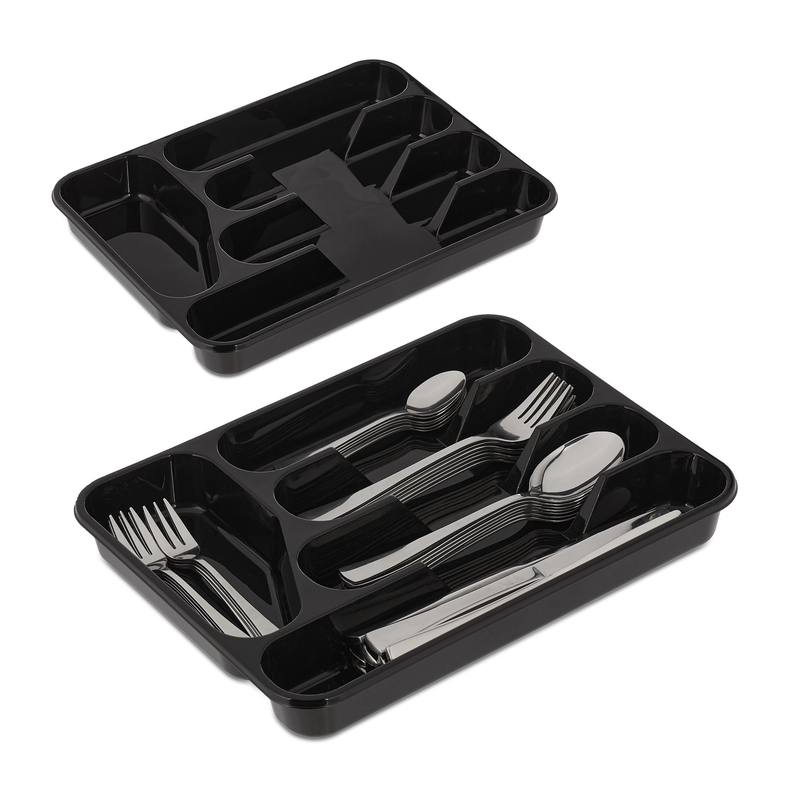 relaxdays Besteckkasten Schwarzer Besteckkasten im 2er Set günstig online kaufen