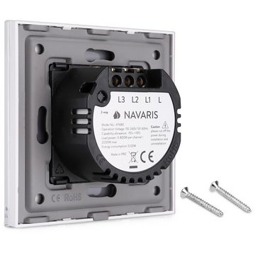 Navaris Lichtschalter 2-facher Touch-Wandschalter mit Glas-Panel und Status-LED (1-St)