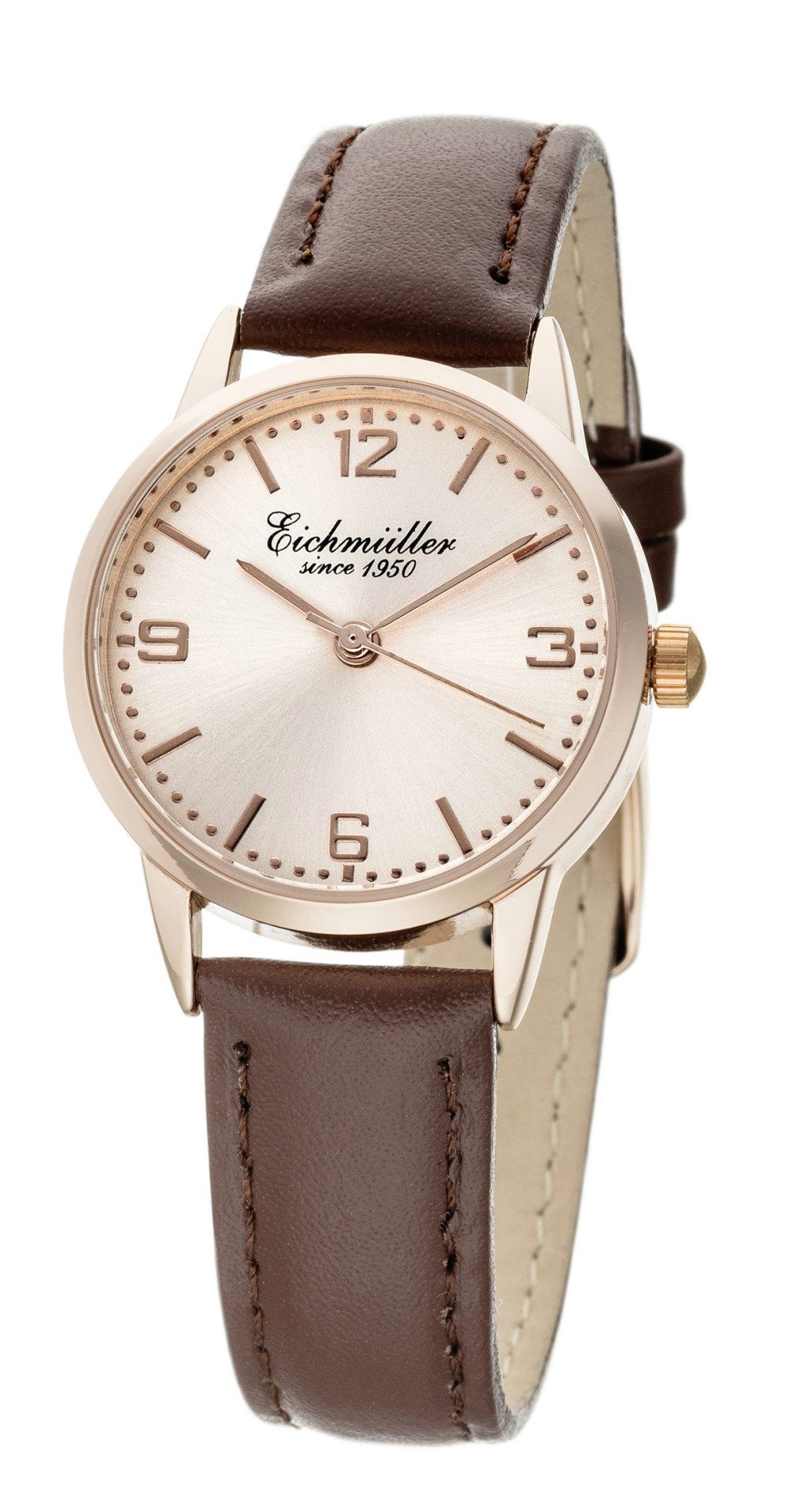 Eichmüller Quarzuhr Damenuhr – Roségoldene Quarzuhr 29 mm, braunes Lederarm günstig online kaufen