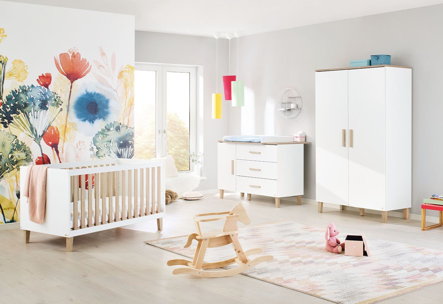 Pinolino® Babyzimmer-Komplettset Lumi, (Set, 3-St., Kinderbett, Schrank,  Wickelkommode), extrabreit; mit Kinderbett,