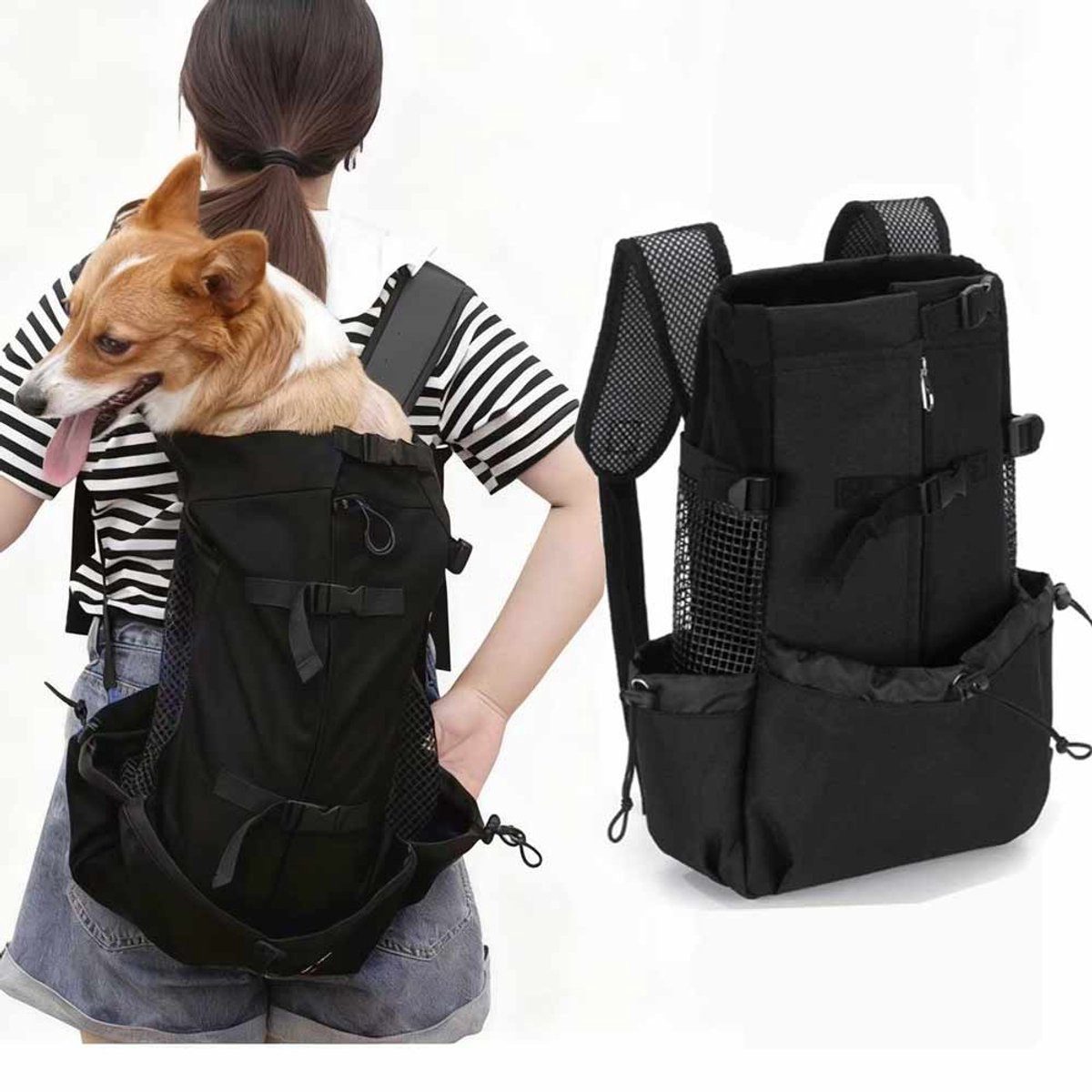 Kraftverdia Freizeitrucksack Hunde-Rucksack Atmungsaktive Tragetasche, gepolstert, 55 cm, bis 20 kg