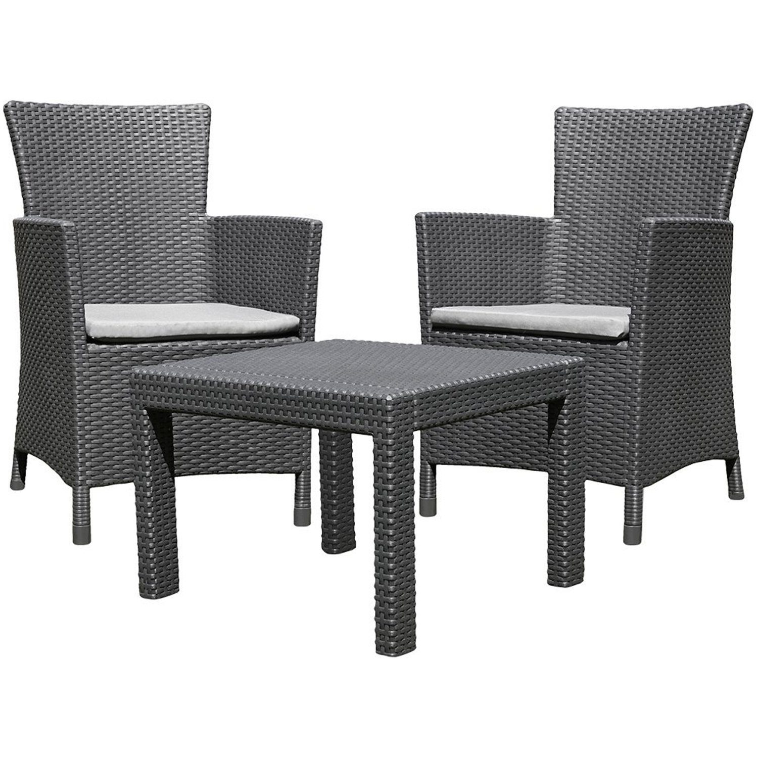 Keter Garten-Essgruppe Rosario Balcony, Tisch & Sessel in Rattan-Optik; inkl. Sitz-Kissen; Wetterfest