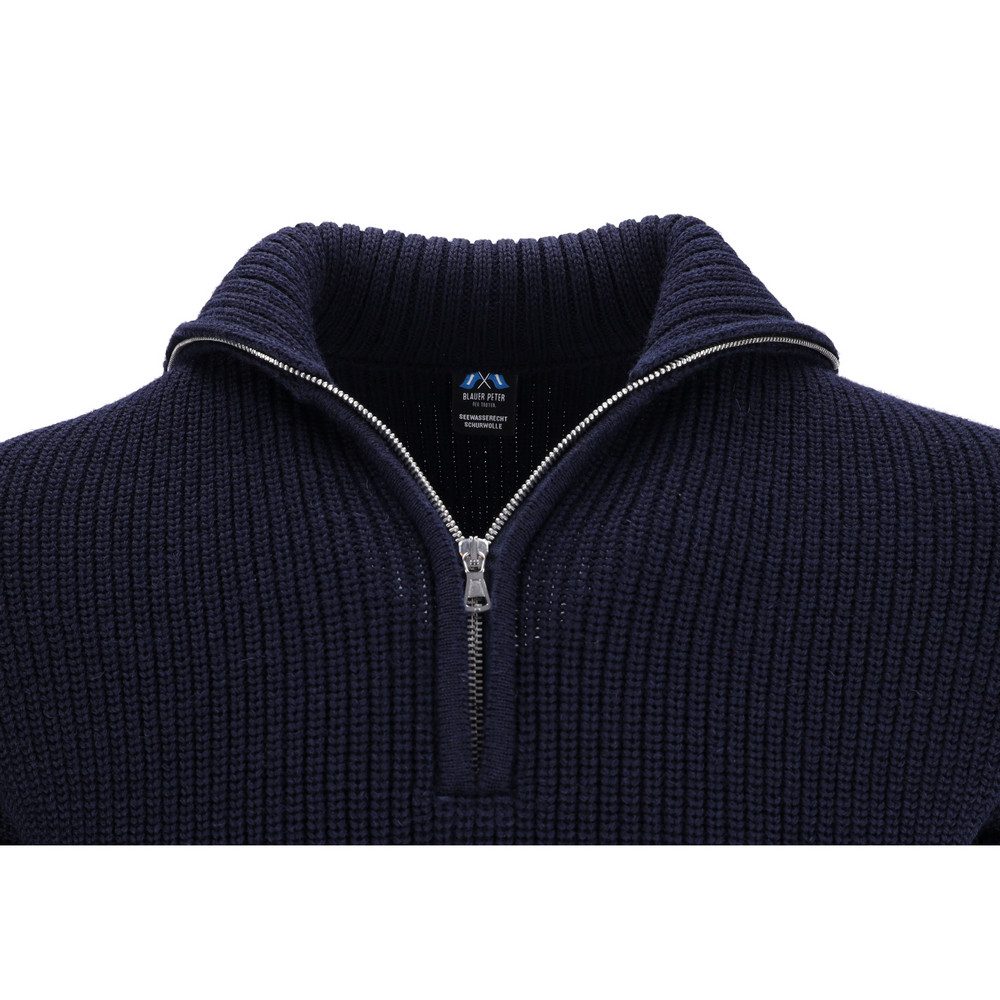 Blauer Peter Troyer aus Schurwolle mit Metall-Reißverschluß