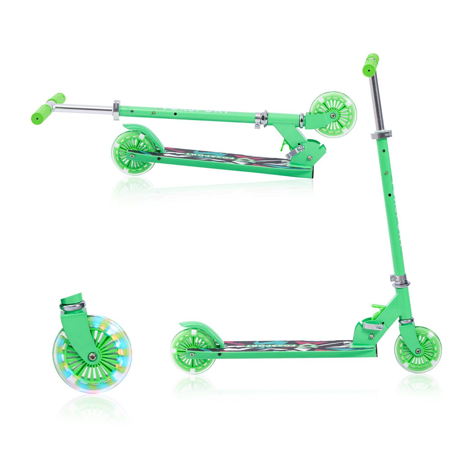 Seven Comfort Cityroller Leichter faltbarer Kinderroller, 4,00 km/h, (Set, mit Schutzblechen), klappbar&höhenverstellbar Scooter 4.7 Zoll Räder Maximale 100 kg grün