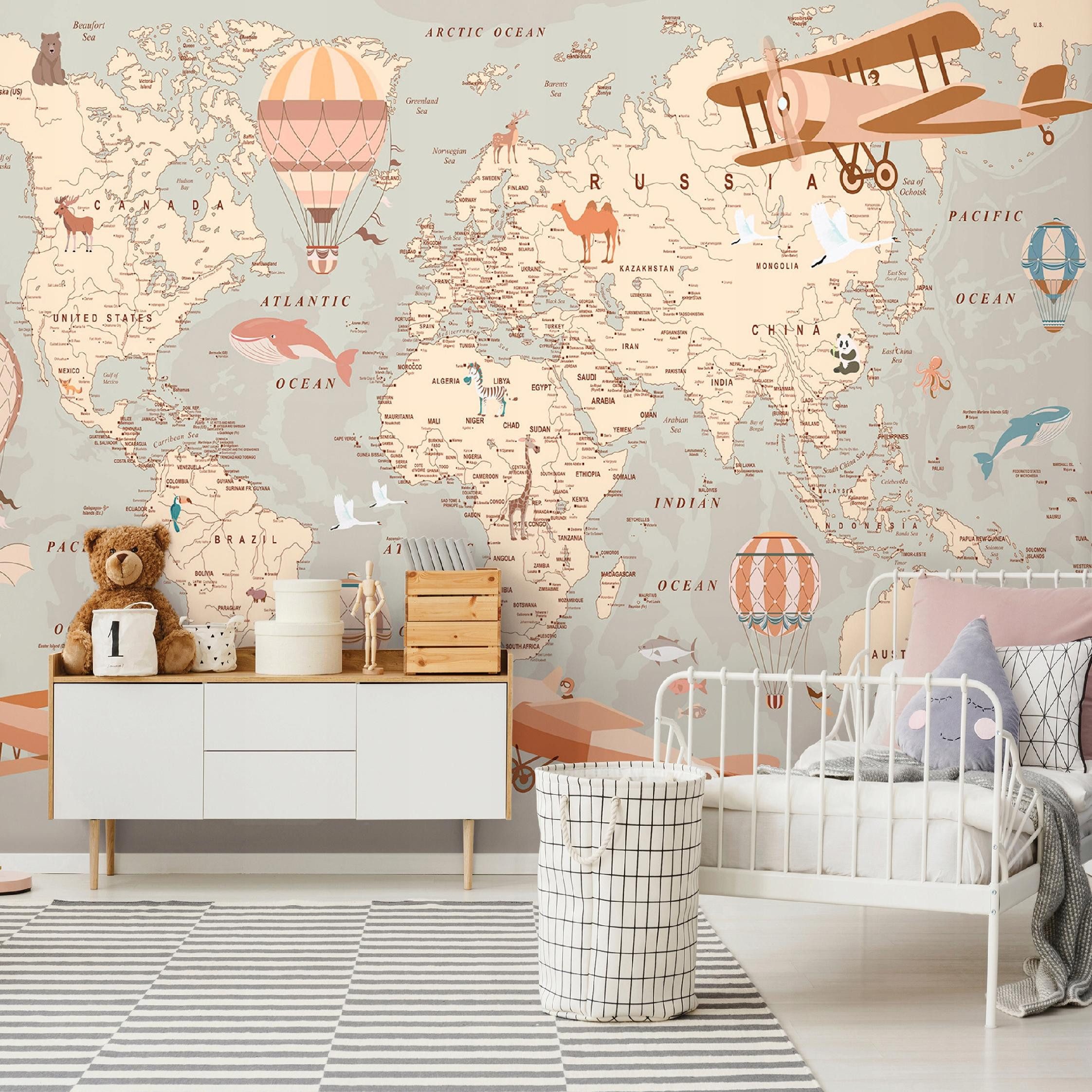 Wallarena Fototapete Weltkarte Flugzeuge - Mehrfarbig - Klassisch - Vlies - Schlafzimmer, glatt, 152x104cm