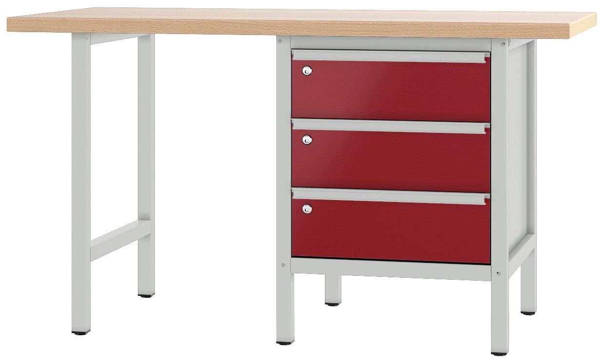 PADOR Werkbank 700.0.11 S 3, Höhe/Länge: 85,5x150 cm grau/rot | Werkbänke