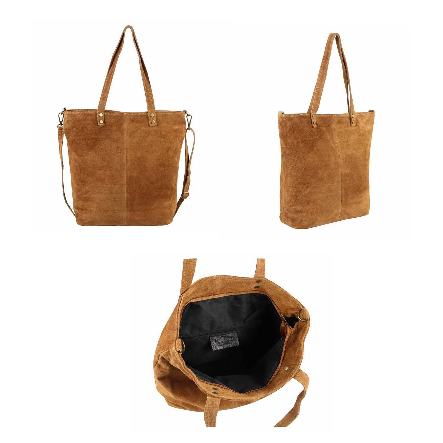 ITALYSHOP24 Schultertasche Made in Italy XL Damen Wildleder Tasche Shopper Umhängetasche Tote Bag, Cross Over Handtasche Ledertasche Hobo Bag City Bag Leichtgewicht