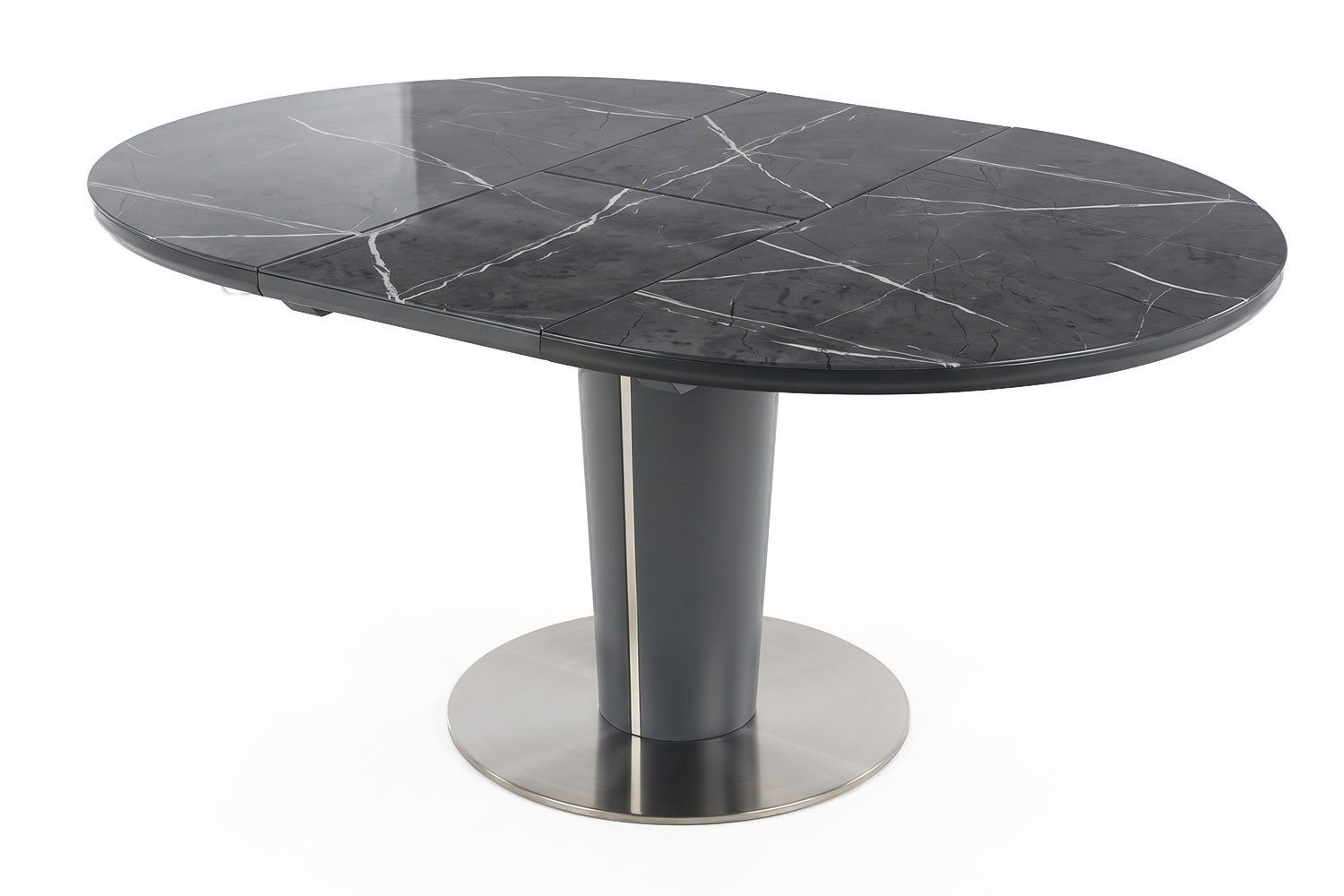 Feldmann-Wohnen Esstisch Ricardo (Tischplatte ausziehbar von 120 bis zu 160 cm, 1-St., moderner Marmor-Optik, ausziehbar, Metallgestell, glänzende Oberfläche), 120-160x120x76cm grau Marmor / dunkelgrau / Chrom ausziehbar