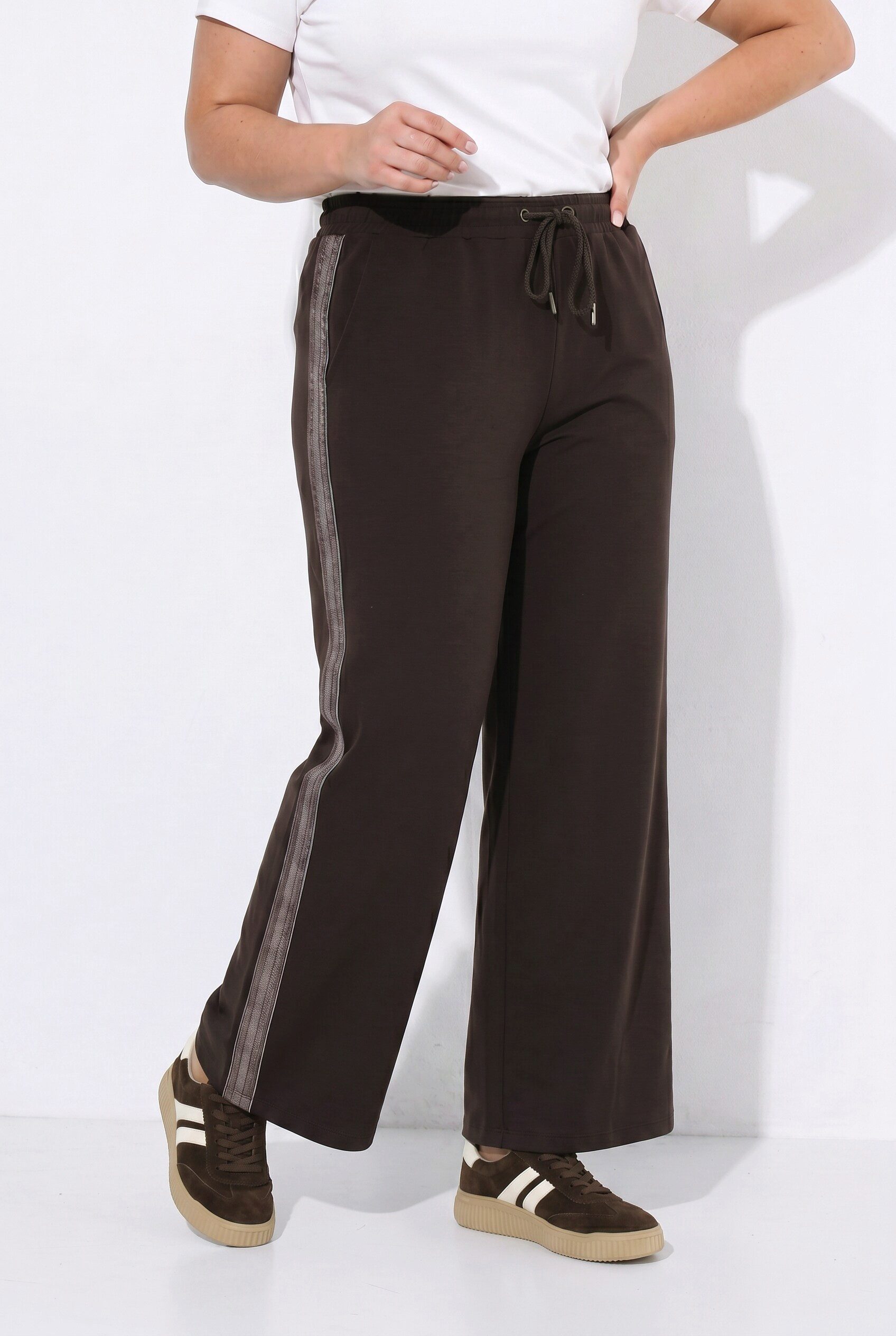 Ulla Popken Culotte 3/4-Hose Zierstreifen weites Bein Bund mit Band
