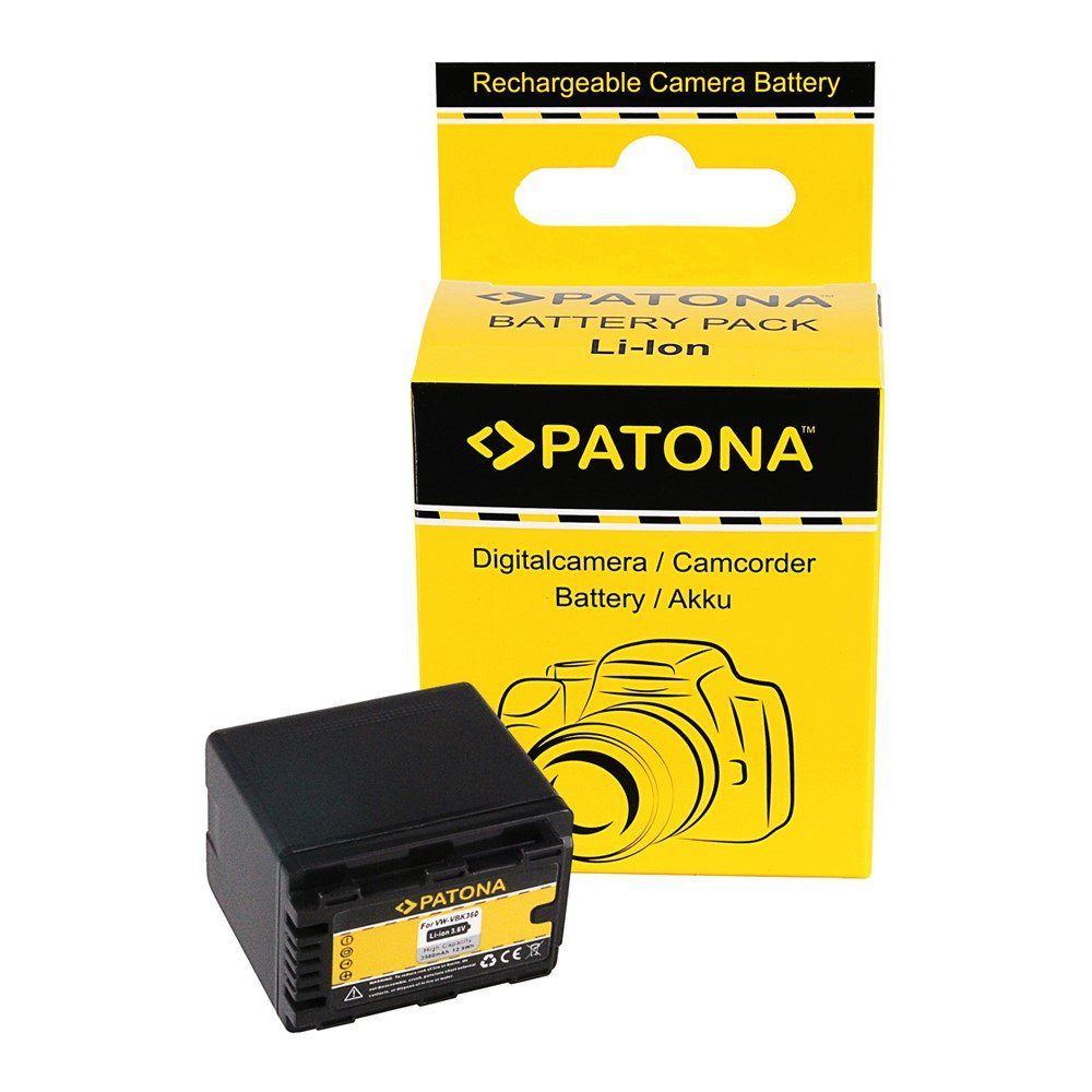 Patona Akku für Panasonic VW-VBK360 Kamera-Akku Ersatzakku 3582 mAh (3,6 V, 1 St), VBK360 VBK 360 HDC- HS60 HS80 HC-V700 +RESTLAUFANZEIGE