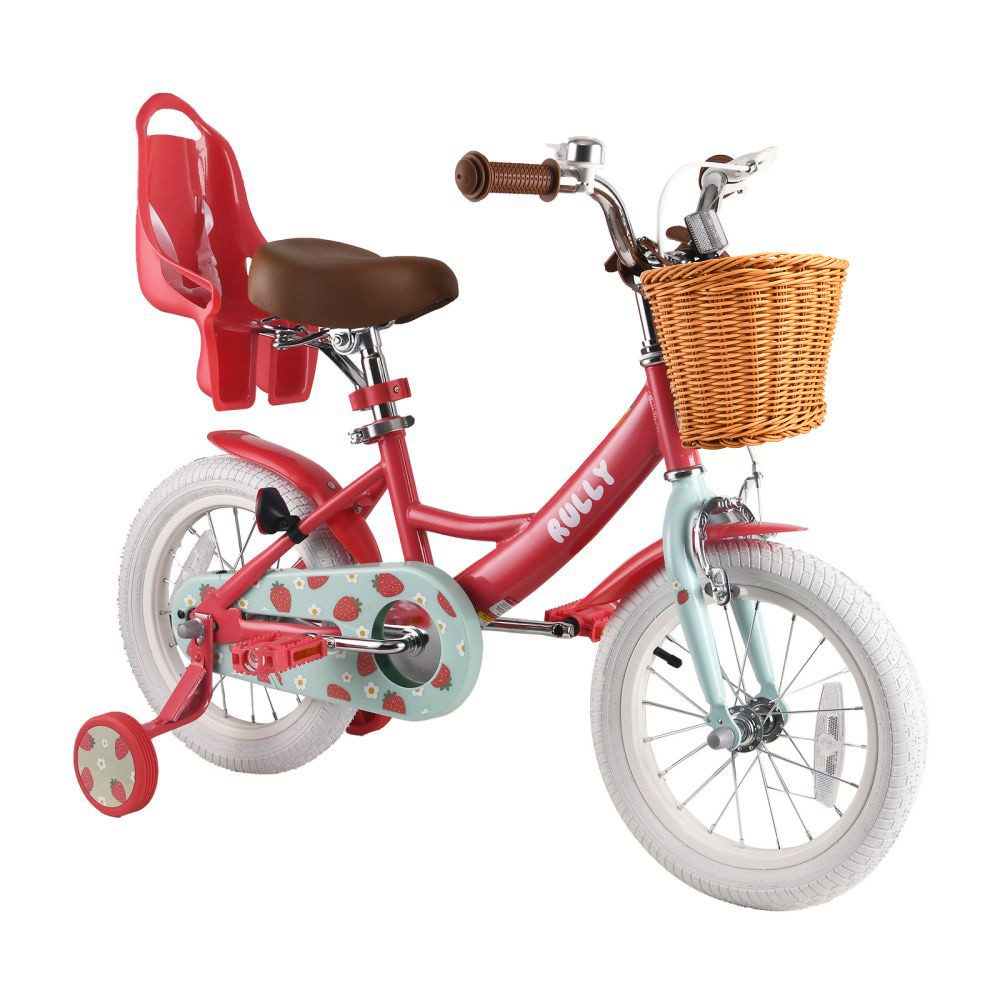 RULLY Kinderfahrrad Kinderfahrrad für Mädchen 12/14/16 Zoll, 2–7 Jahre, 1 Gang, Mit Lenkerkorb, Puppensitz und abnehmbaren Stützrädern