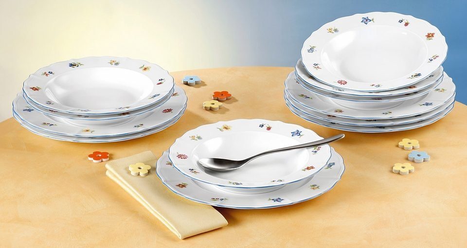 Seltmann Weiden Tafelservice Teller Set, Geschirr-Set Sonate Nostalgie (12-tlg), 6 Personen, Porzellan, Teller-Set, Suppenteller, Made in Germany, 18 Teile, für 6 Personen