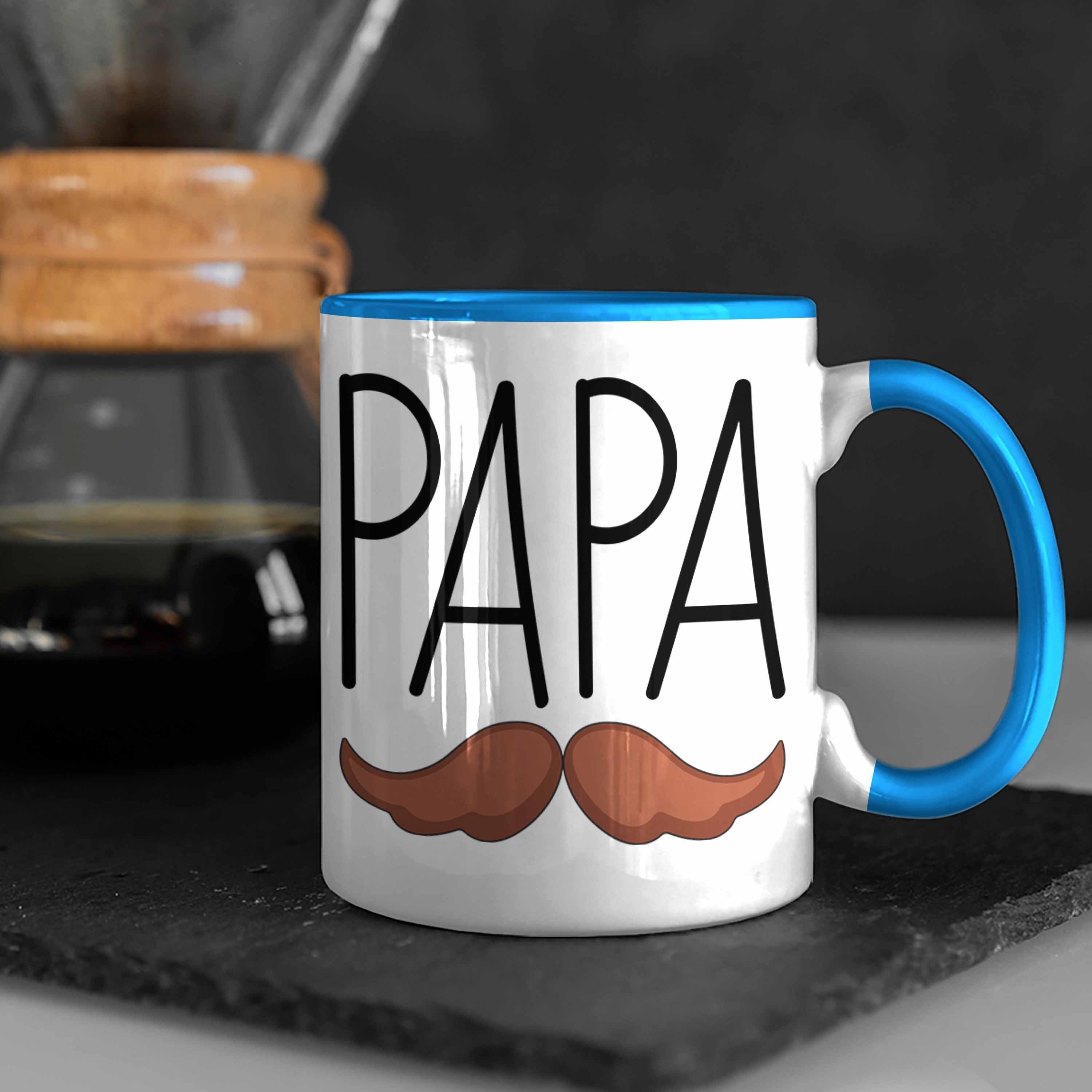 Tasse Papa Blau Geschenk Vatertag Trendation Lustig Geschenkidee Tasse Schnurrbart