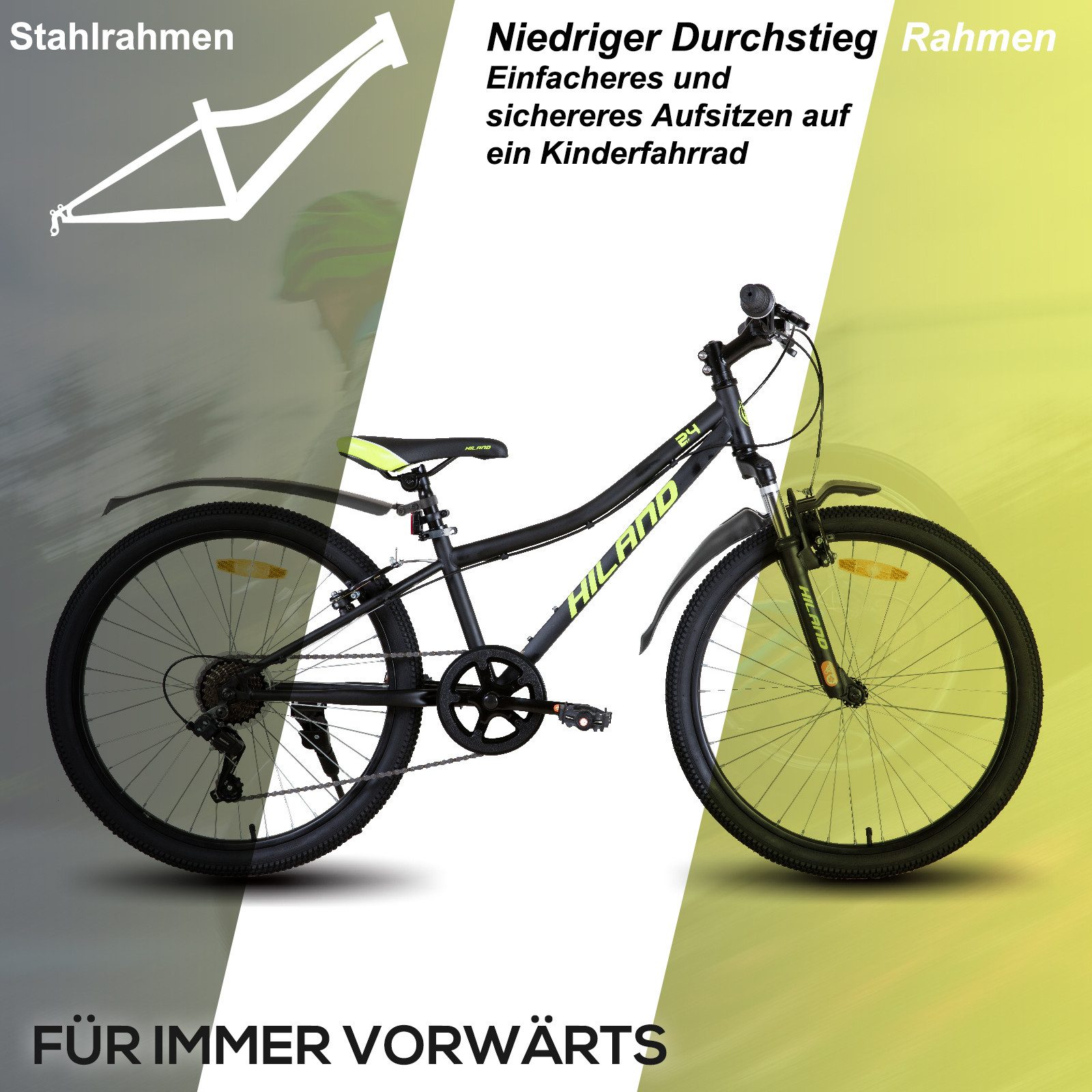 HILAND Mountainbike 24 Zoll Aluminium-Mountainbike mit 7-Gang, Federgabel und V-Bremse, mit Federgabel 7 Gang, V-Bremse, Hochwertiger Rahmen