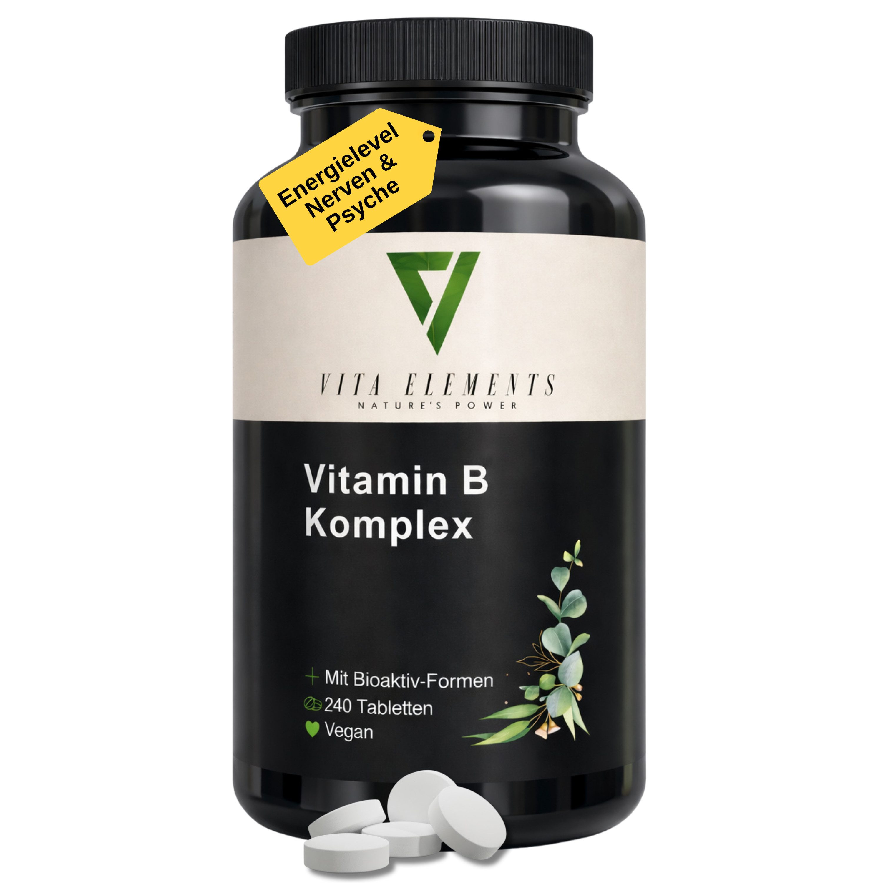 Vita Elements Vitamin B Komplex Tabletten, 240 St., Vegan Frei von Gentechnik Ohne unnötige Zusätze Laborgeprüft