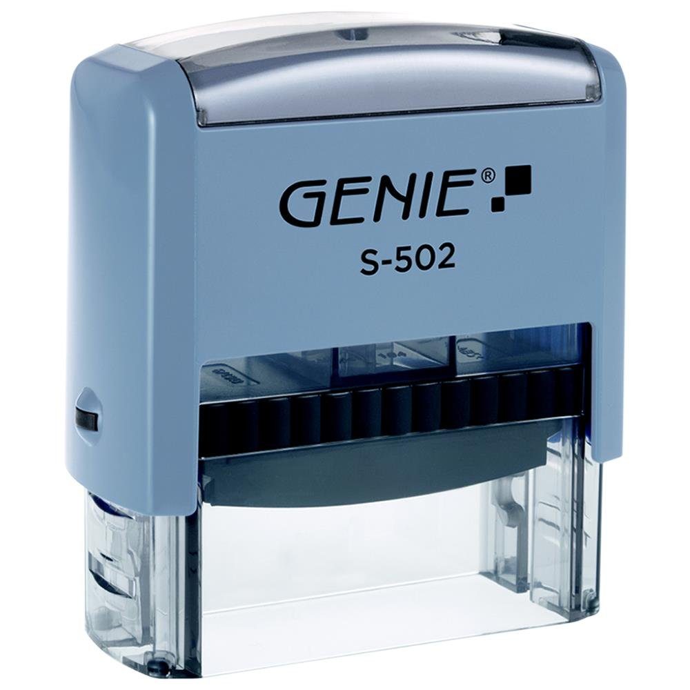 GENIE Stempel S-502 Selbstfärbender Stempel Set, Stempelset zum selbstsetzen, Stempelautomat selbstfärbend, Firmenstempel, Adressstempel, Bürostempel, 5 Zeilen, Inklusive Pinzette, Stempelfarbe schwarz, einfacher auszutauschen