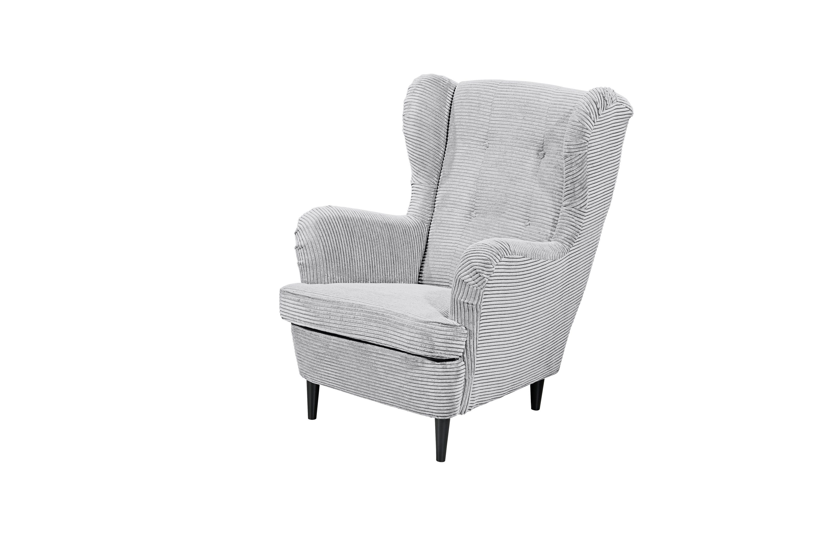 freiraum Ohrensessel OSKAR, Massivholzfüße, Nosagfederkern, Bezug dove - 78x102x98 (BxHxT)