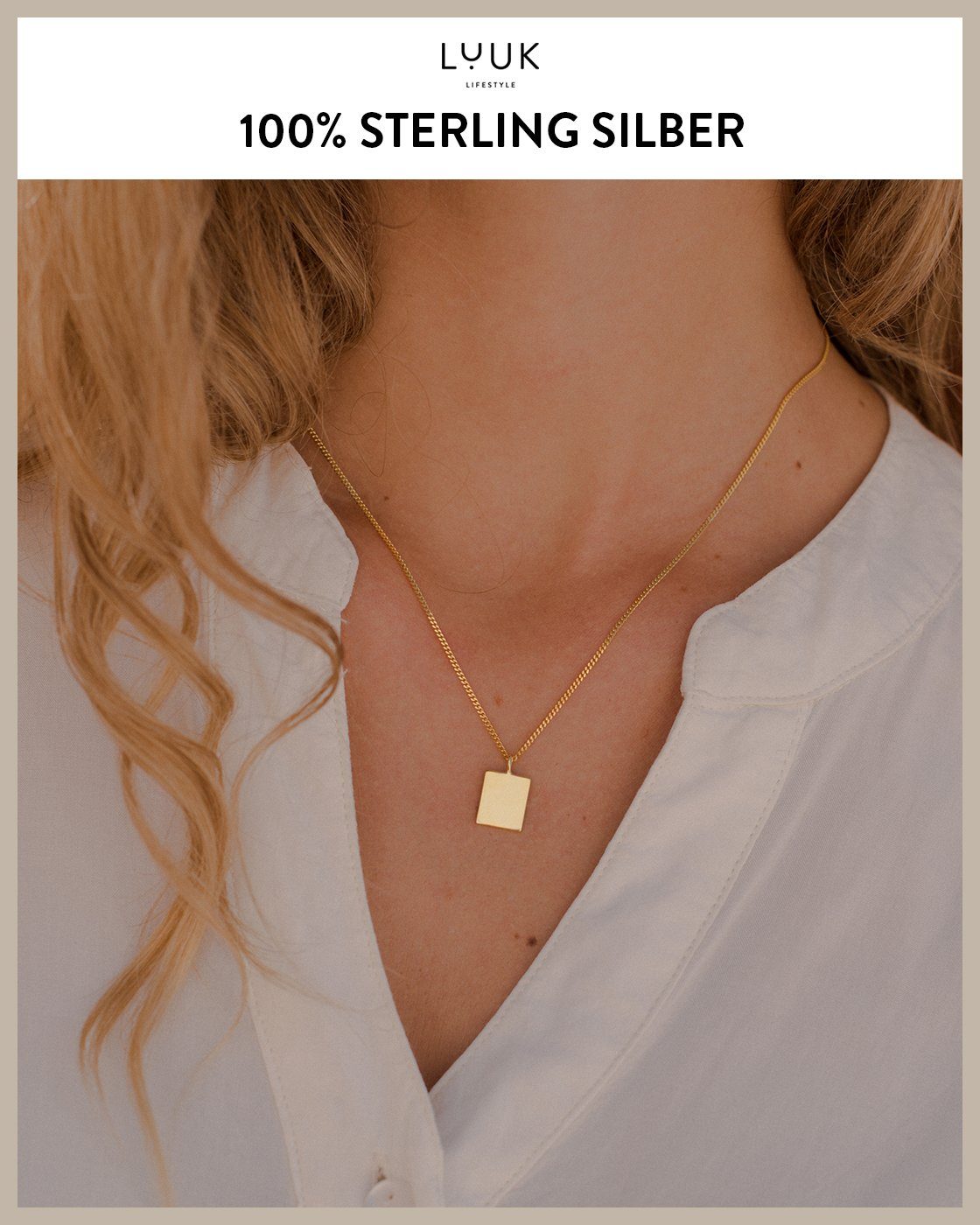 trendy Sterlingsilber Viereck, Silberkette Gold Fashion, LUUK 925er LIFESTYLE