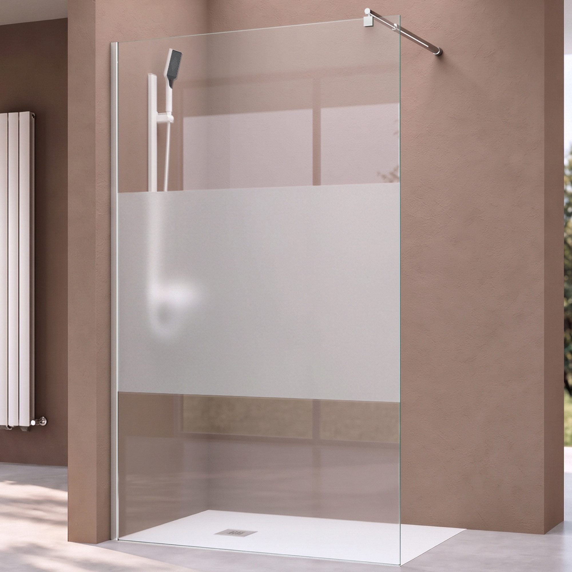 doporro Walk-in-Dusche Duschwand Duschabtrennung 8mm ESG Stabilisator aus Edelstahl Bremen, Einscheibensicherheitsglas