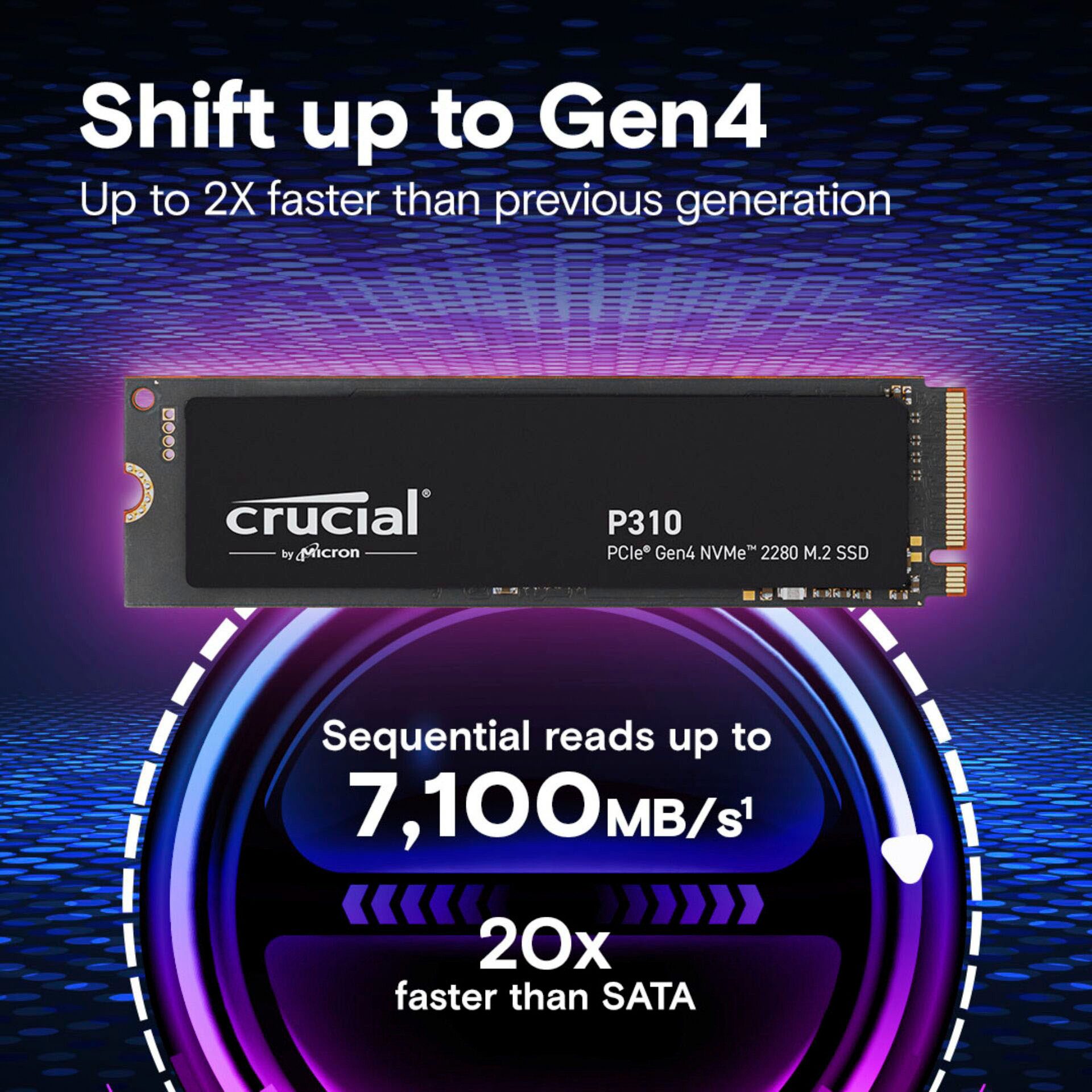 Crucial P310 Gen4 2280 2TB SSD-Festplatte (2000 GB) 7100 MB/S Lesegeschwindigkeit, 6000 MB/S Schreibgeschwindigkeit
