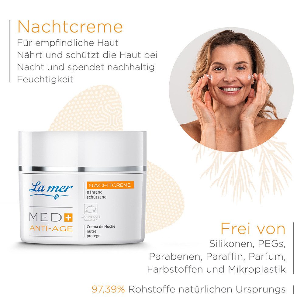 La mer Gesichtspflege Med+ Anti-Age Nachtcreme – regenerierende Anti-Aging Nachtpflege, Unterstützt die Regeneration sensibler Haut & spendet Feuchtigkeit