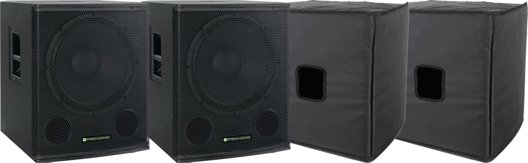 Pronomic Lautsprecher-Hülle SA-18 Aktiv Subwoofer + Cover 2x Set - 2x 18-Zoll-Woofer, Nylonhüllen, äußerst robustes Holzgehäuse mit 35mm-Flansch