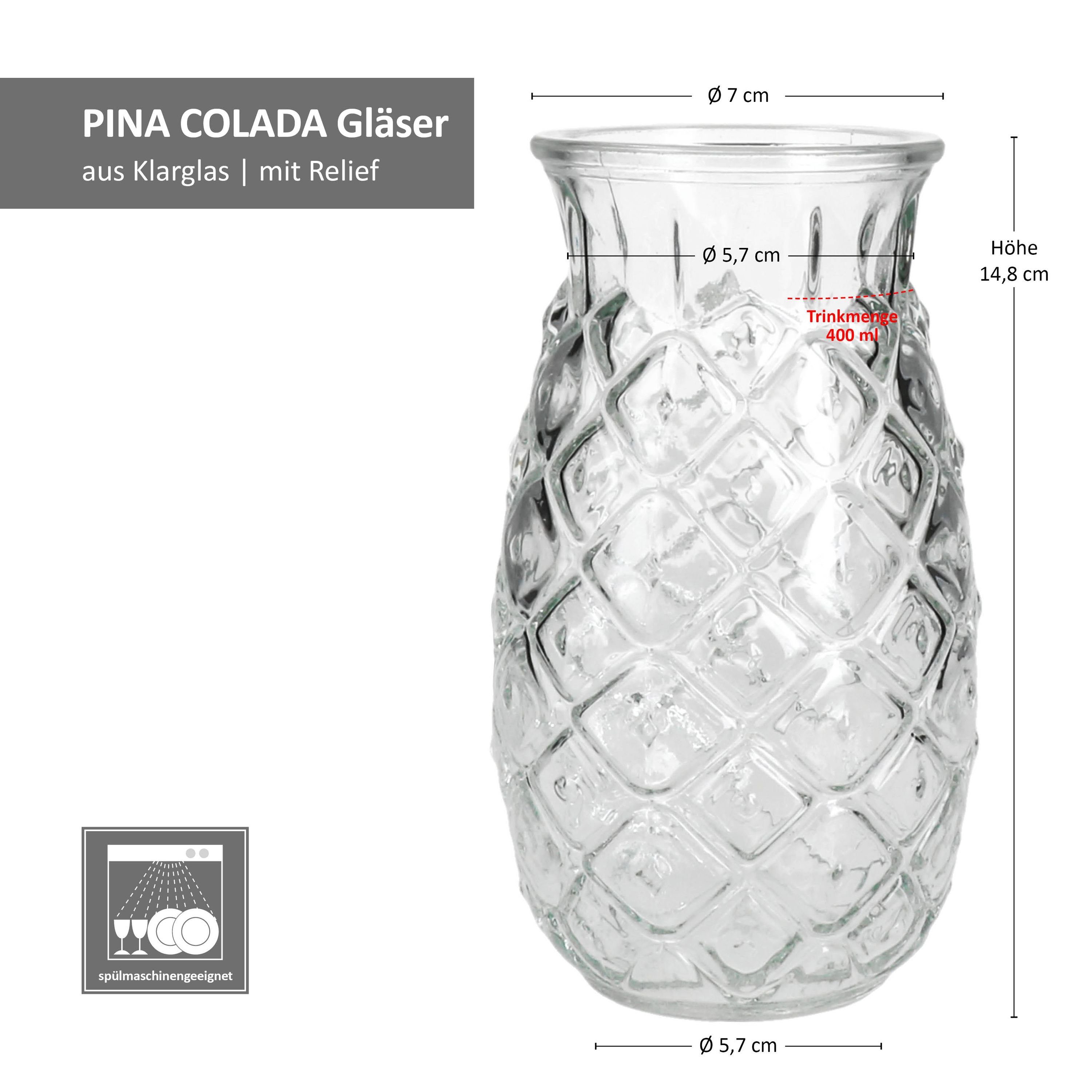 MamboCat Cocktailglas 4x Pina Ananas Gläser 400ml Cocktail-Glas transparent Longdrink Party, Glas