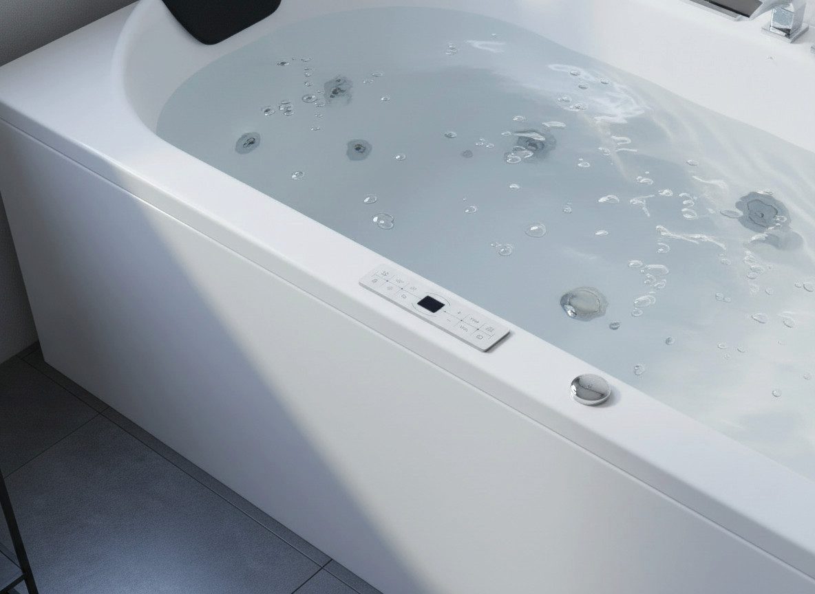 Caribia Whirlpool-Badewanne Komfort Premium / 180x80 - 20 Düsen Wasserfall, LED & Bluetooth