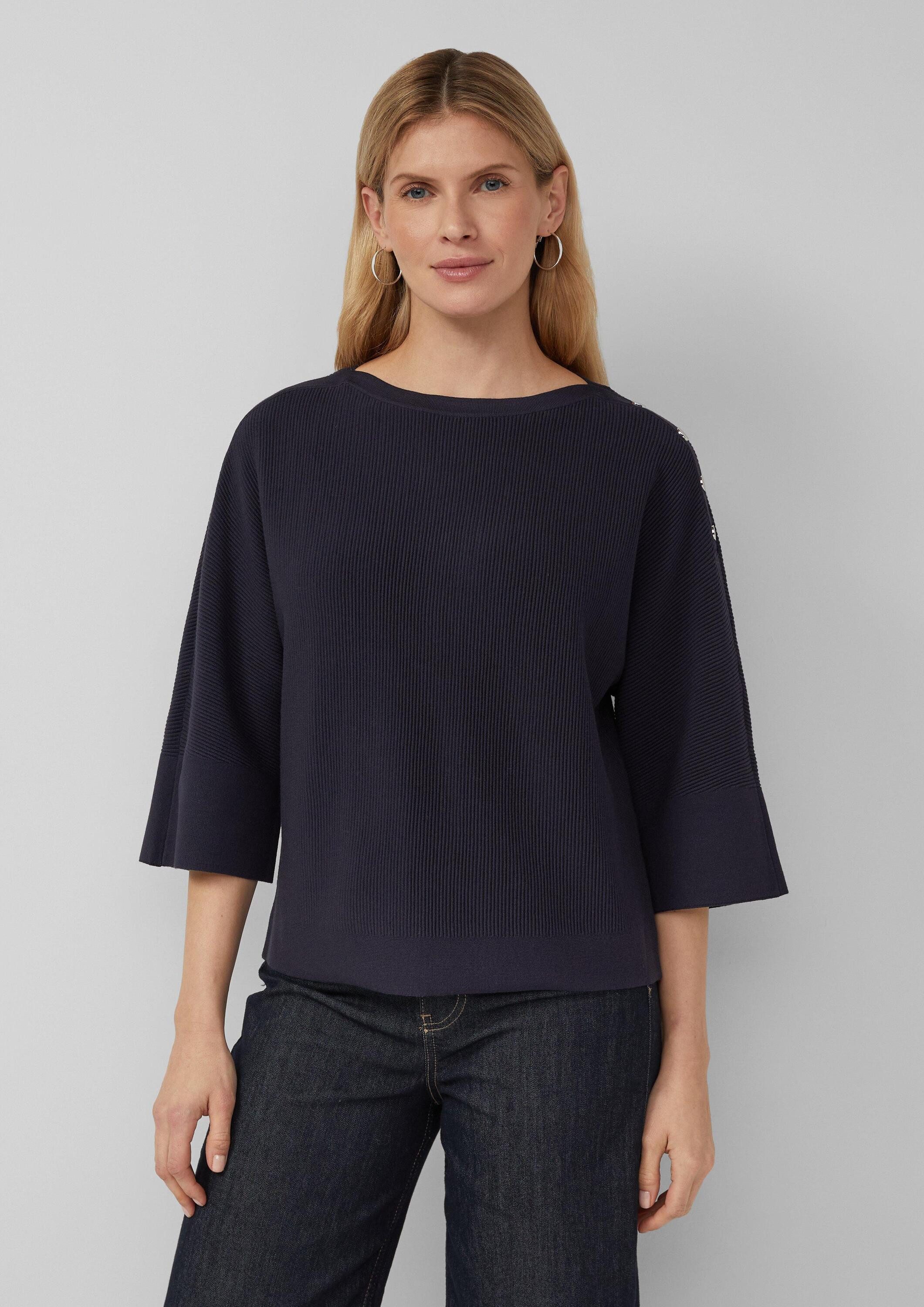 s.Oliver 3/4 Arm-Pullover Strickpullover Strukturierter Pullover im Relaxed Fit mit Zierknopfleiste