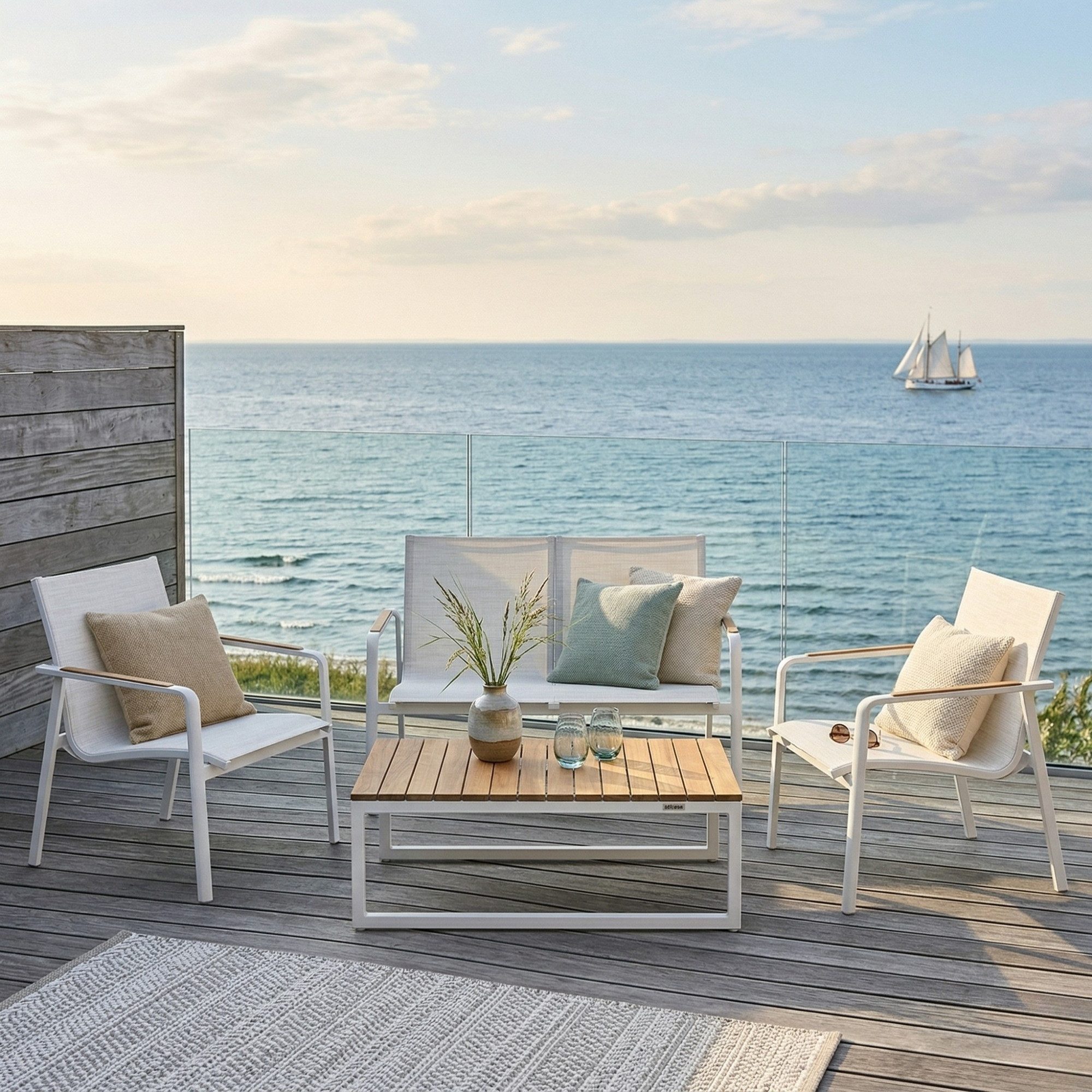 KETTLER Garten-Essgruppe Kettler Lounge Set Diamond 2 Sessel 1 Bank 1 Loungetisch Weiß