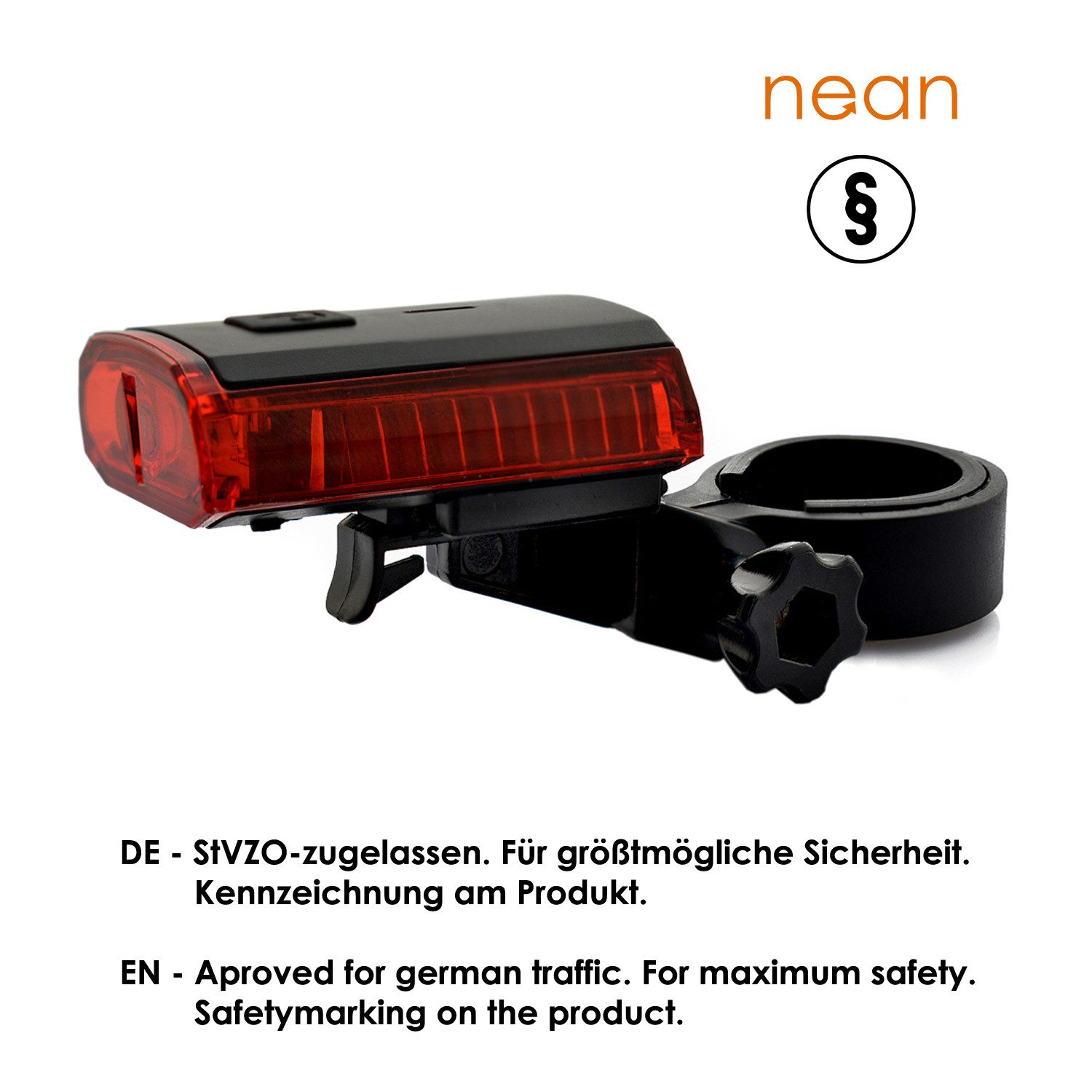 nean Fahrrad-Rücklicht mit Akku und StVZO-Zulassung, 4 Candela, mit Micro-USB-Ladebuchse, abnehmbar