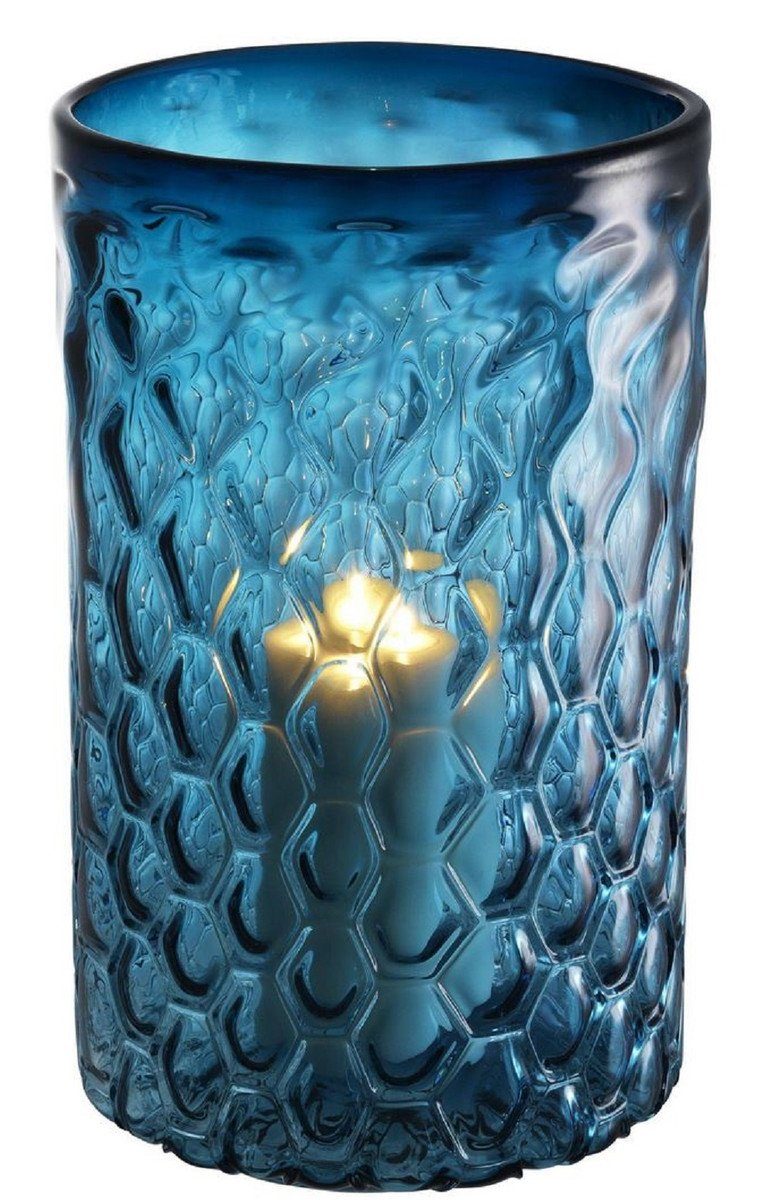 Casa Padrino Kerzenleuchter Luxus Glas Kerzenleuchter Blau Ø 27 x H. 44 cm - Hotel & Restaurant Deko Accessoires