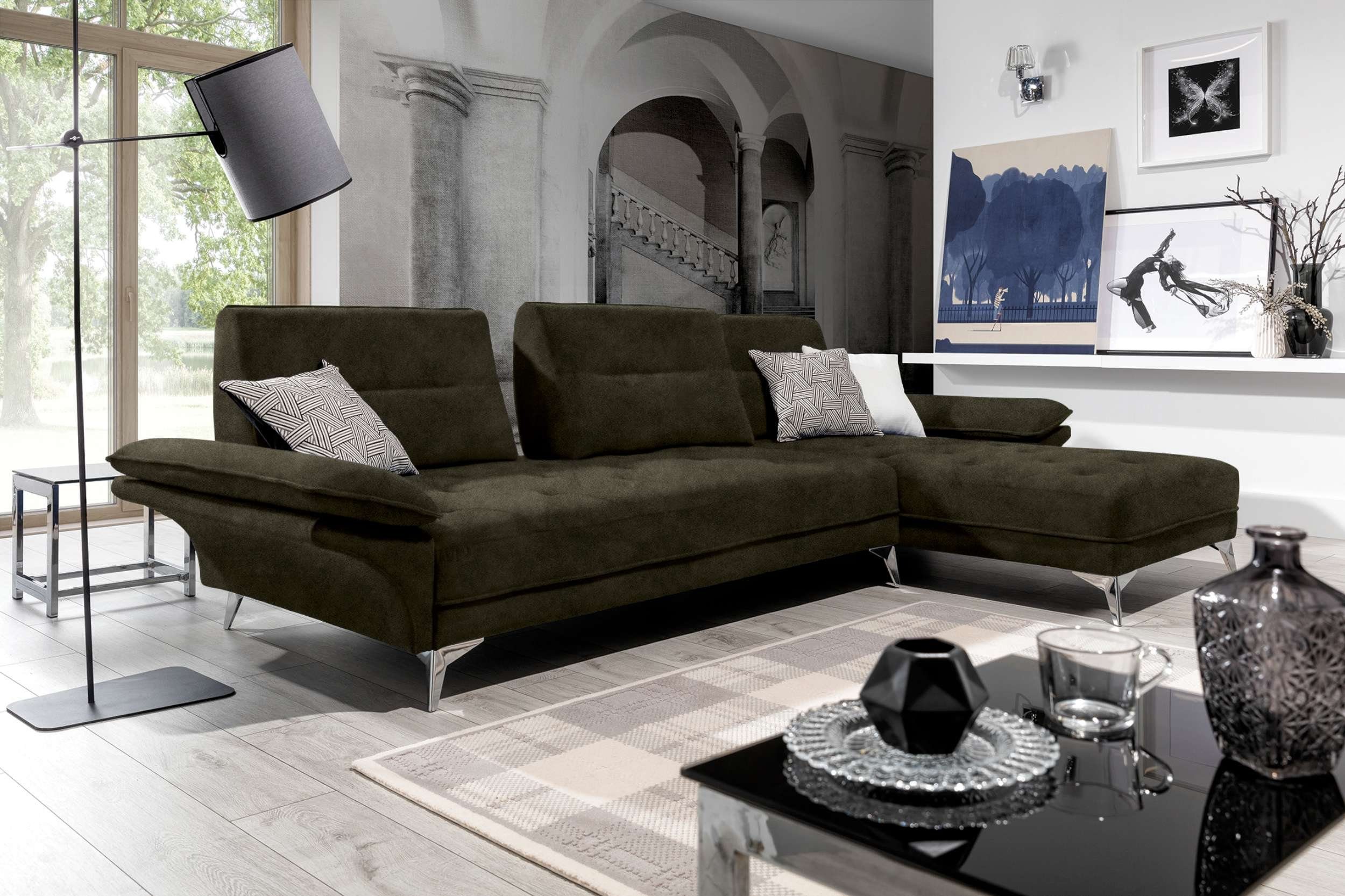 Stylefy Ecksofa Vila, L-Form, Eckcouch, mane links oder rechts bestellbar, frei im Raum stellbar, Rückenlehneverstellung, Schaumstoffpolsterung, Modern Design