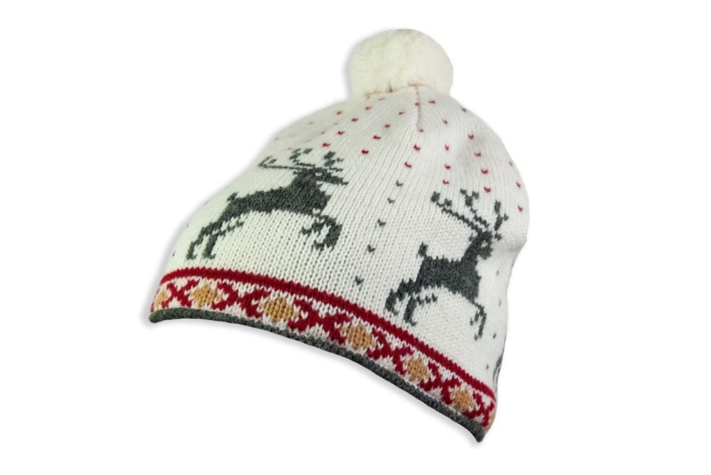 Börjesson Handskar Strickmütze Strickmütze mit Fleecefutter und nordischem Rentiermuster – mit Quaste Angenehm weiches, wärmendes Fleece – hält die Ohren extra warm.