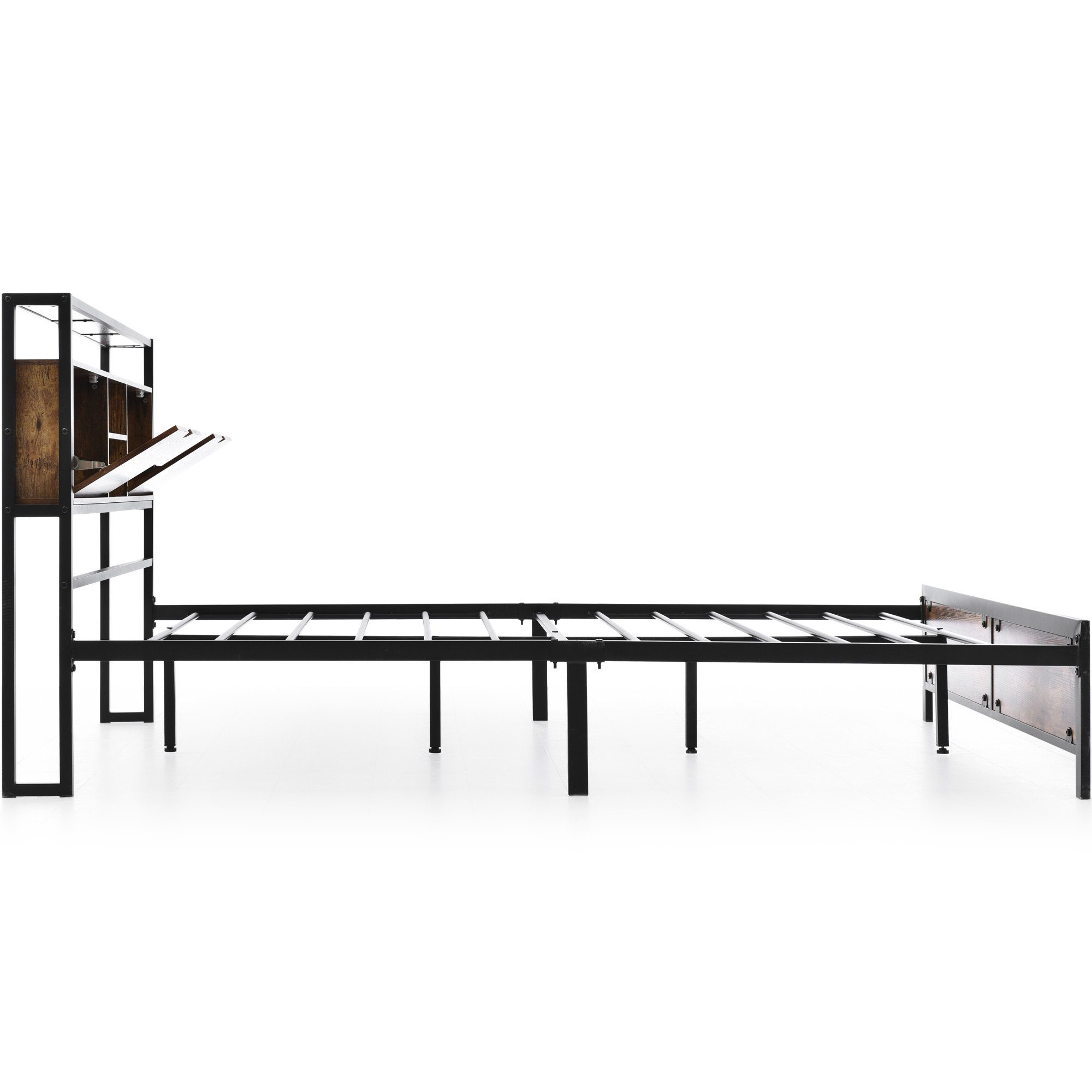 Metallbett (Jugendbett), Doppelbett 140 x 200 cm mit Stauraum-Kopfteil, Lattenrost aus Metall