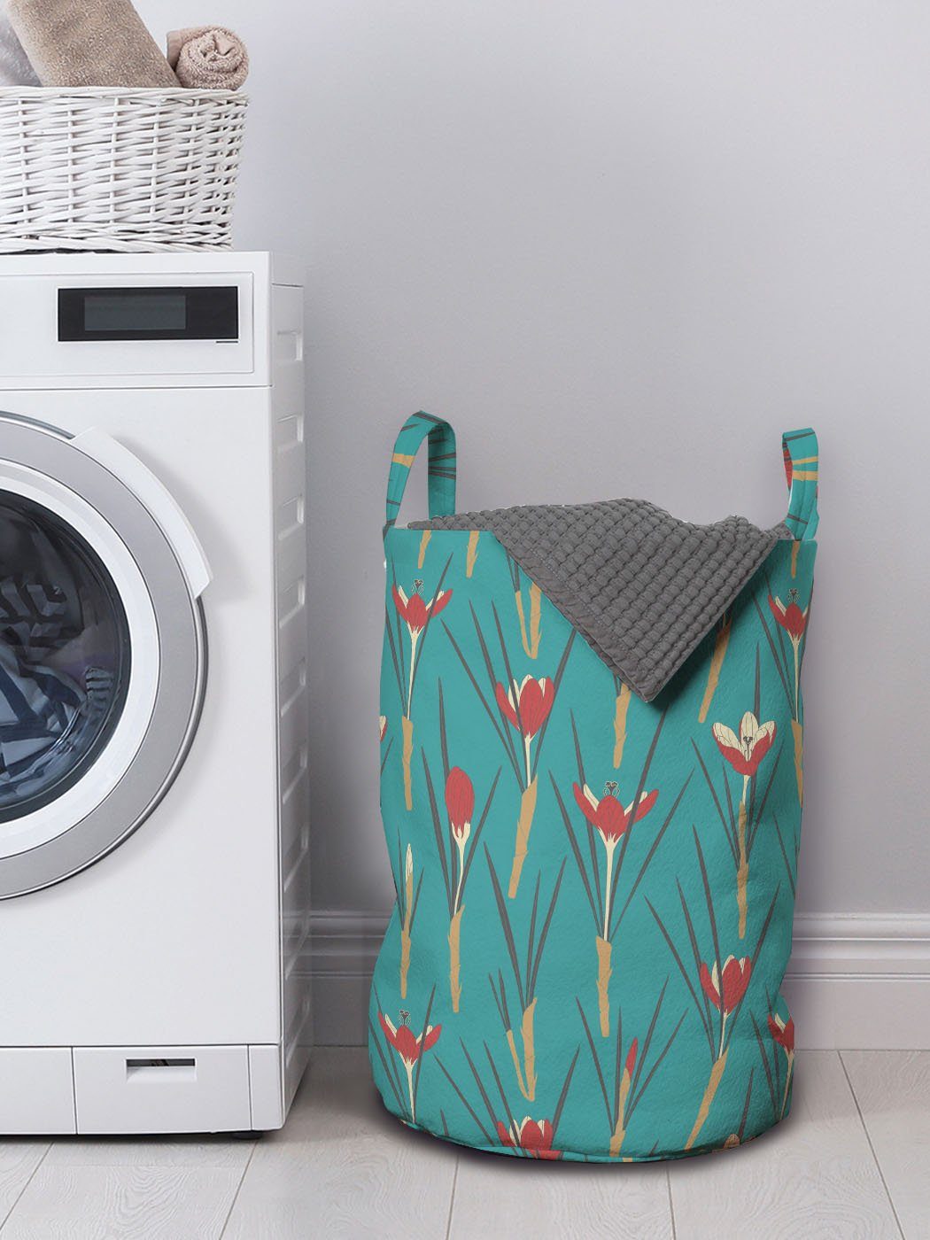 Abakuhaus Wäschesäckchen Wäschekorb mit Griffen Blumen Waschsalons, Kordelzugverschluss Krokusse für Simplistic