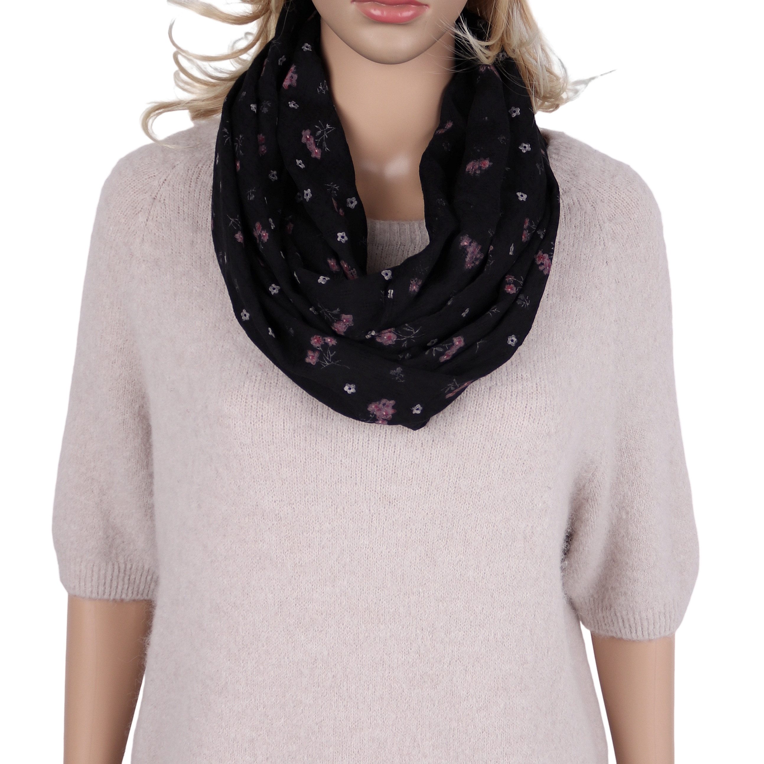 MIRROSI Loop Damen Schal mit Blumen-Muster Weich aus 100% Baumwolle Schlauchschal, (ca. 160x44cm Zweimal um den Hals wickelbar) – Bild 2 von 3