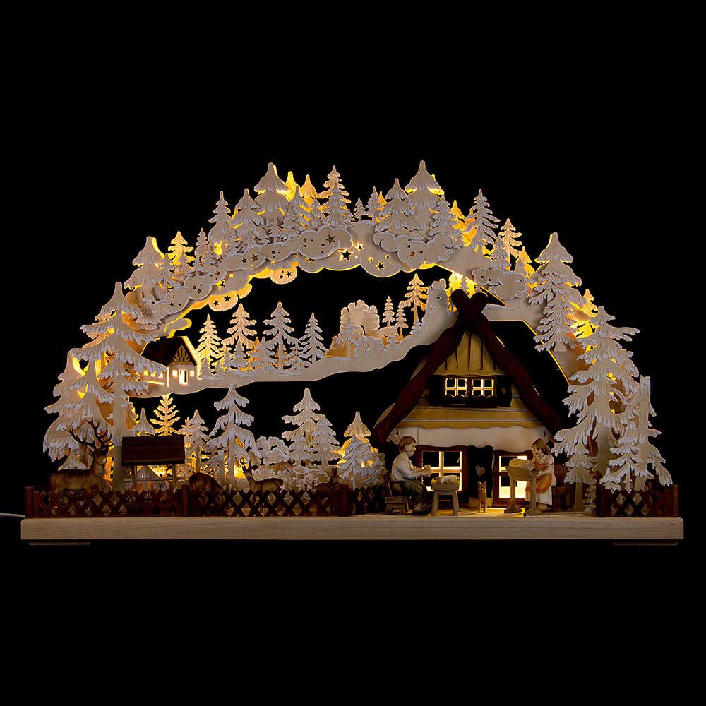 RATAGS Kunsthandwerk Schwibbogen 3D-Schwibbogen Handwerker am Wildgehege mit Raureif (72x43cm) von RATA