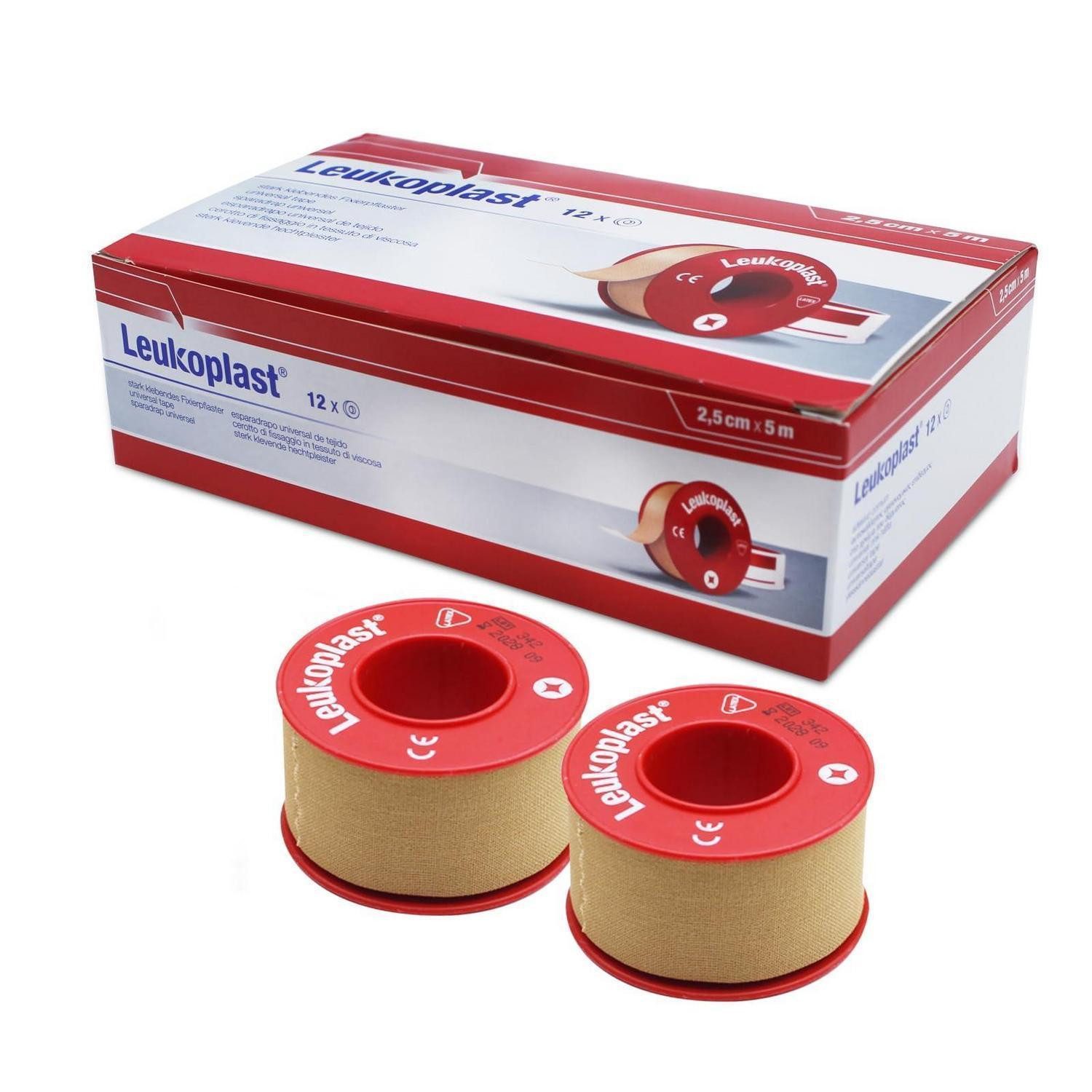 LuxusKollektion Wundpflaster Rollenpflaster 2,5cm 5m Fixierpflaster Schutzring 12 Rollen