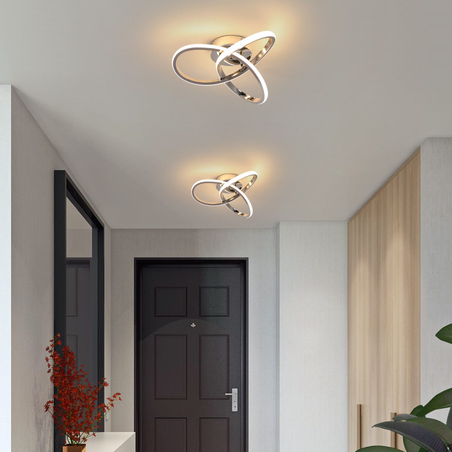 Riserva LED Dekolicht LED Deckenleuchte Chrom 30W Dreiblatt 3000K 30 cm, LED wechselbar, Energiesparend, einfache Installation, flimmerfreies Design
