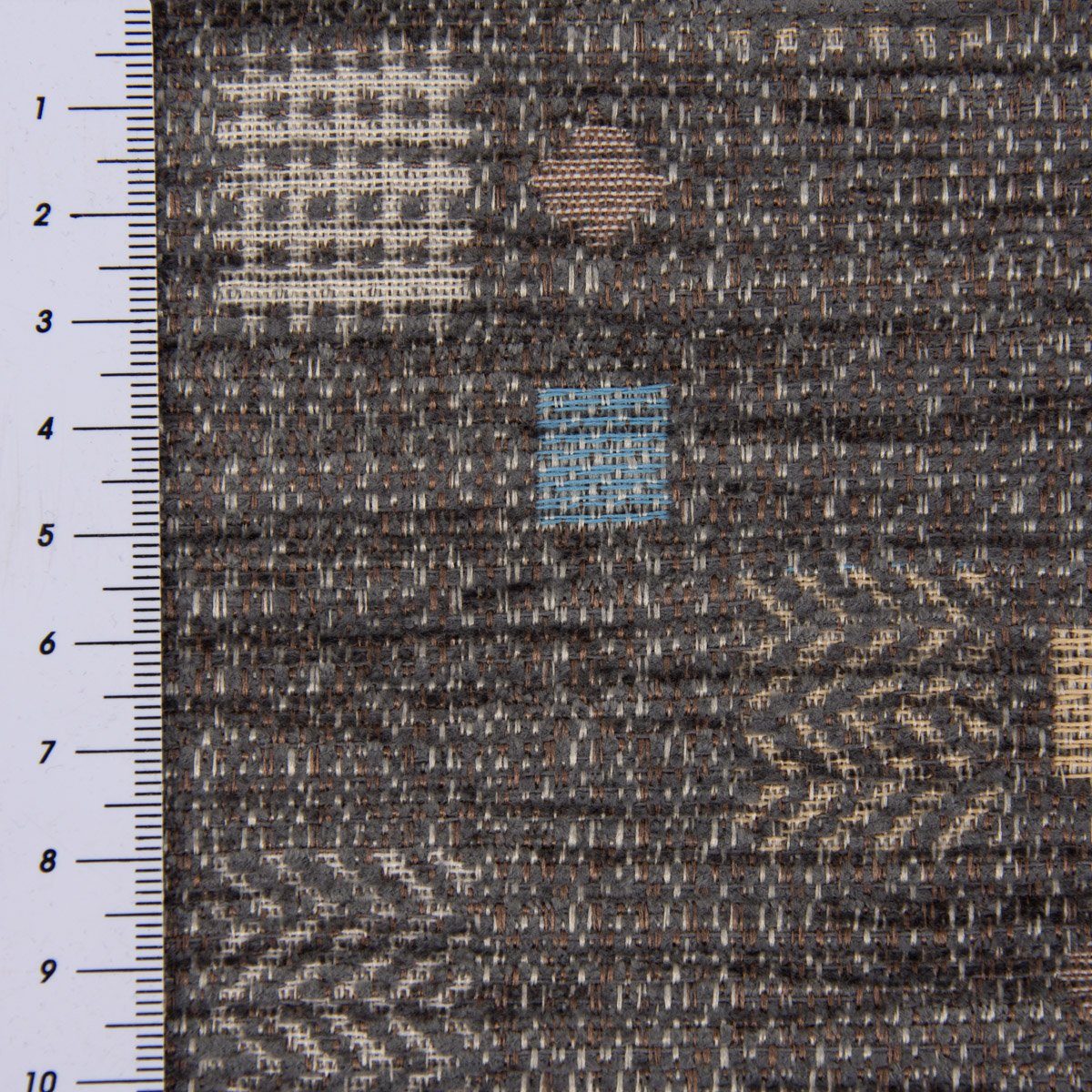 SCHÖNER LEBEN. Stoff Möbelstoff Meterware Bezugsstoff WALSUM grau mit Kästchen grau-bunt, made in Germany