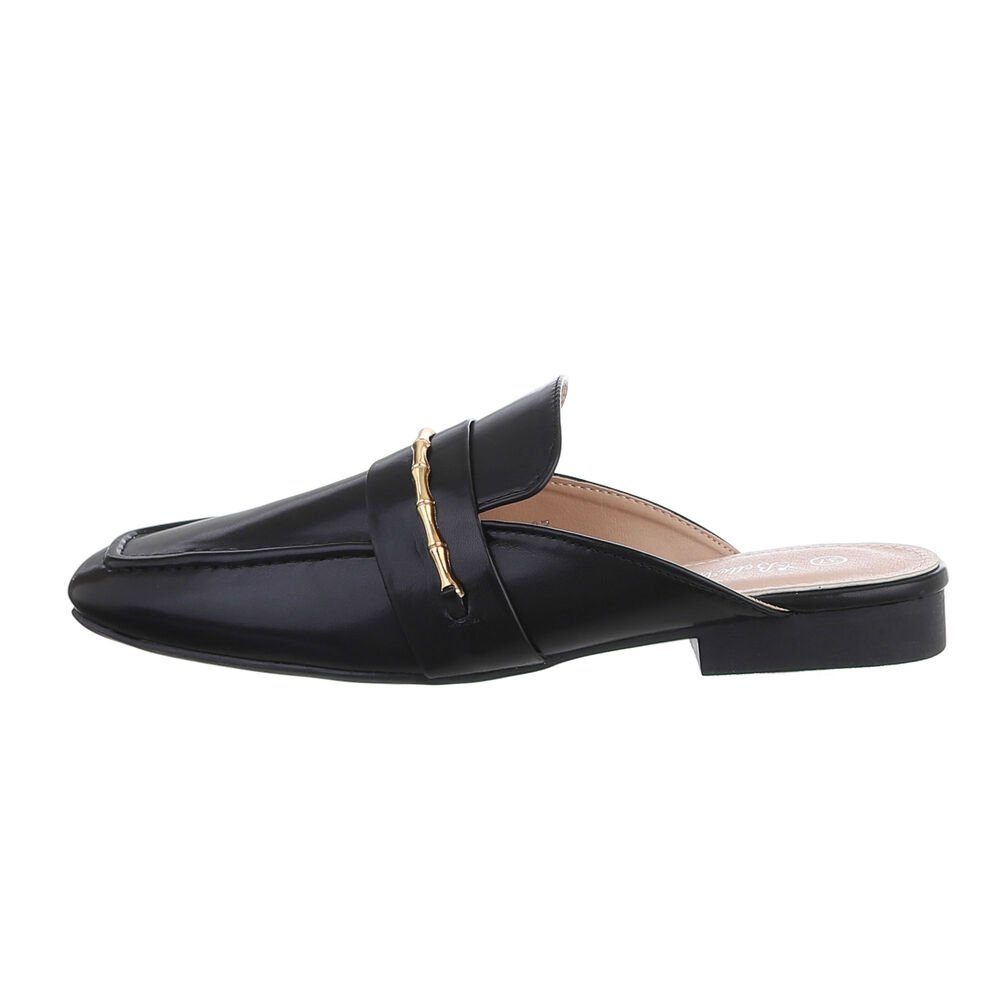 Blockabsatz Ital-Design in Schwarz Pantolette Damen Mules Freizeit Pantoletten