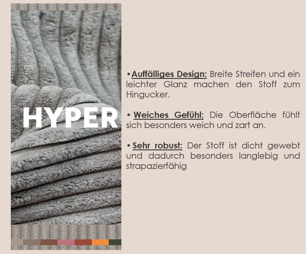 TRENDMANUFAKTUR Ecksofa Amazing, wahlw. mit Schlaffunktion & Bettkasten, Fuß Buche lackiert, Recamiere beidseitig montierbar, L-Form,in Cord o. Struktur, B: 232 cm