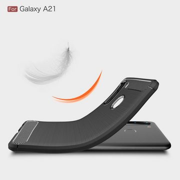 König Design Handyhülle Samsung Galaxy A21, Samsung Galaxy A21 Handyhülle Carbon Optik Backcover Schwarz