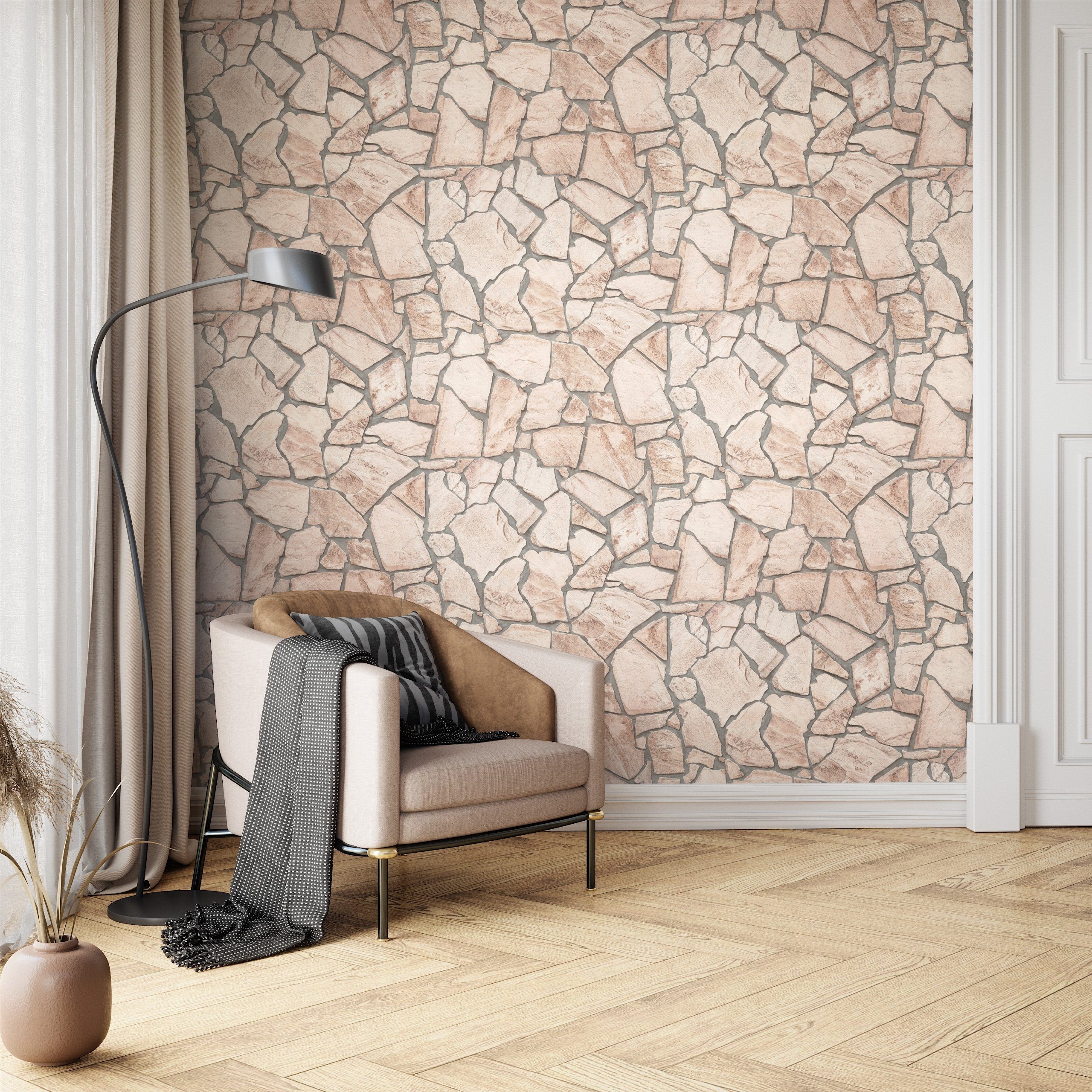 Newroom Vliestapete natur Tapete Ziegelstein Stein, Steintapete Beige Steintapete Ziegelstein Backstein Mauerwerk Klinker Stein Tapete Steinoptik Wohnzimmer, Backstein