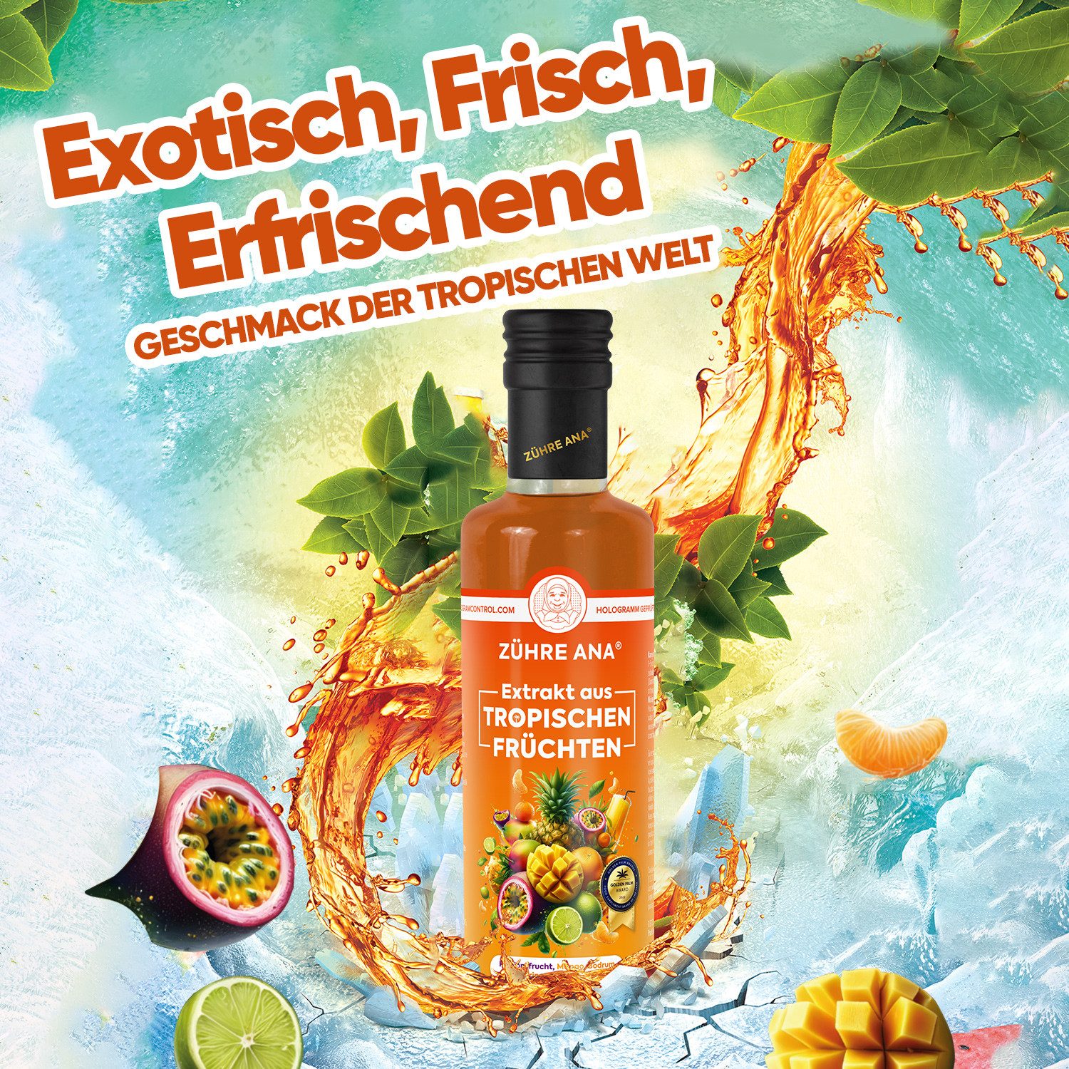 Zühre Ana® Sirup Tropischen Früchten Extrakt - Reich an Vitaminen, Mineralien 640g, 640 g, Frische Erfrischung in jedem Schluck,Mischungsverhältnis: 1+5