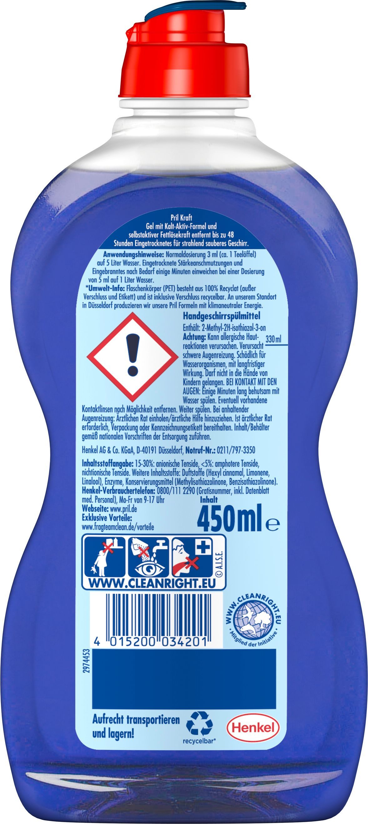 PRIL Kraftgel Ultra Plus 2 x 450ml Geschirrspülmittel (Doppelpack, [2-St. mit höchster Fettlösekraft für sauberes Geschirr)