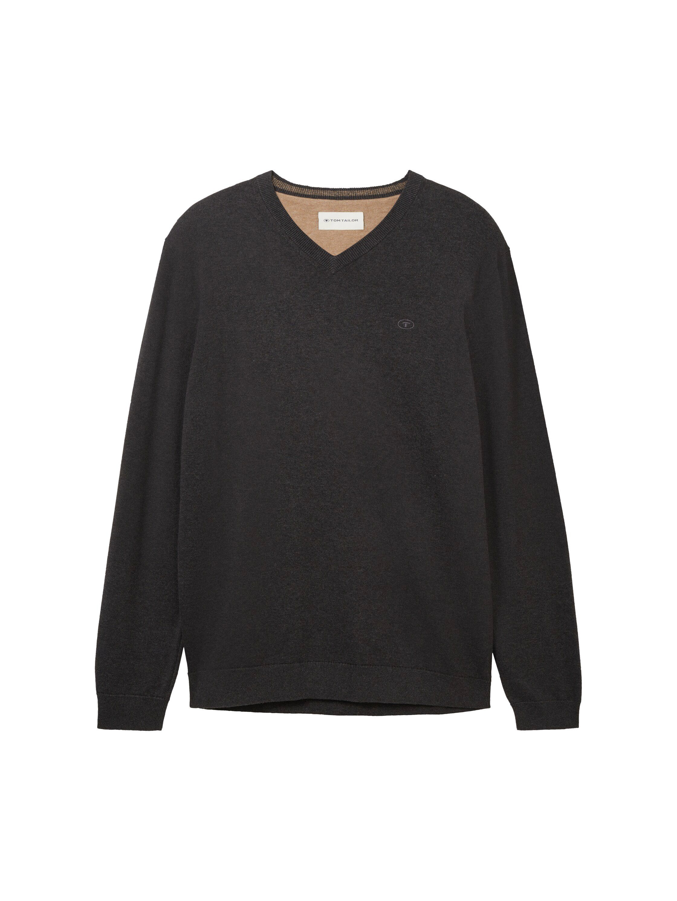 TOM TAILOR V-Ausschnitt-Pullover mit kleiner Logo-Stickerei
